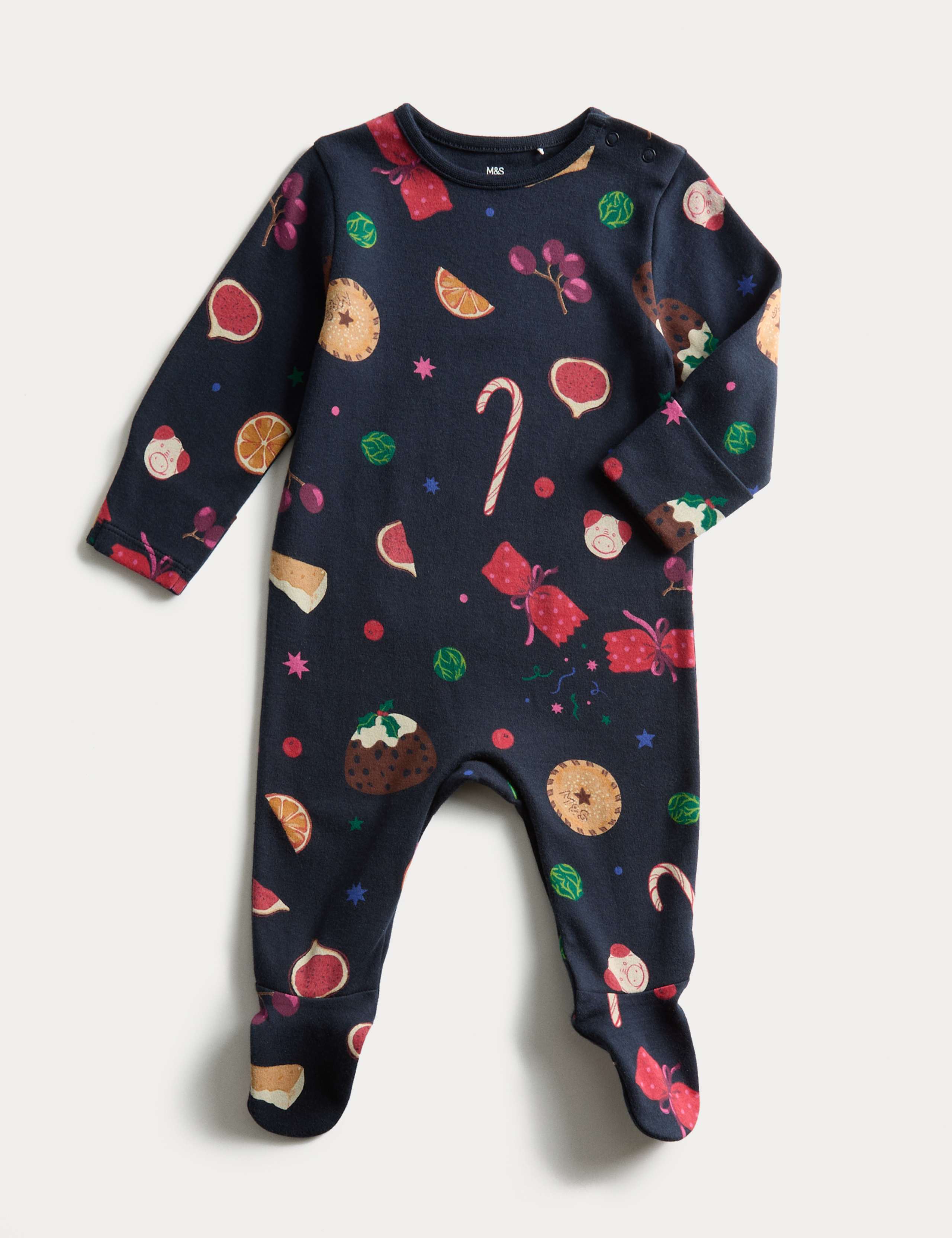 Pure Cotton Christmas Print Sleepsuit (0 Mths-3 Yrs) 1 of 3