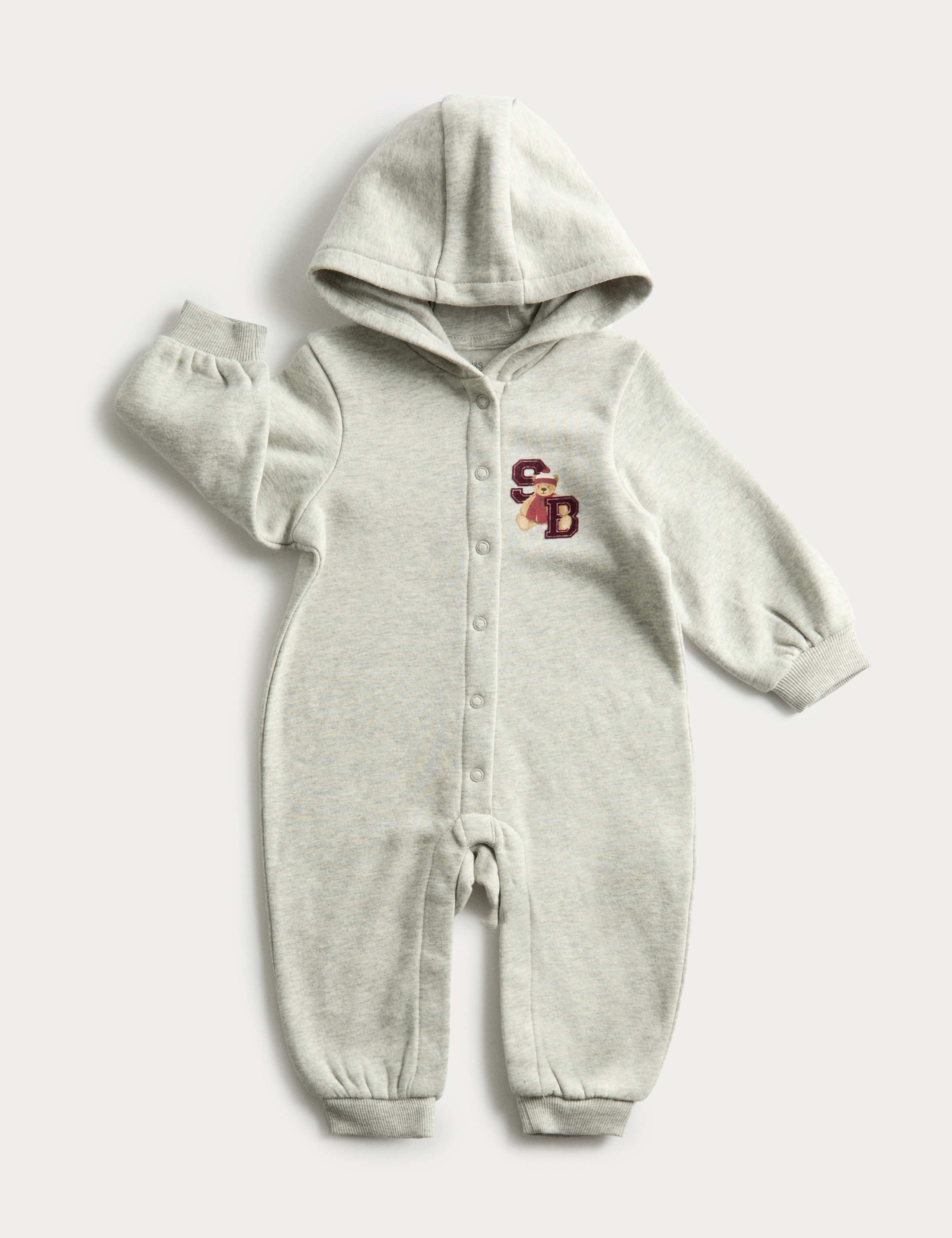 Cotton Rich Spencer Bear Hooded Sleepsuit (0 Mths-3 Yrs) 1 of 3