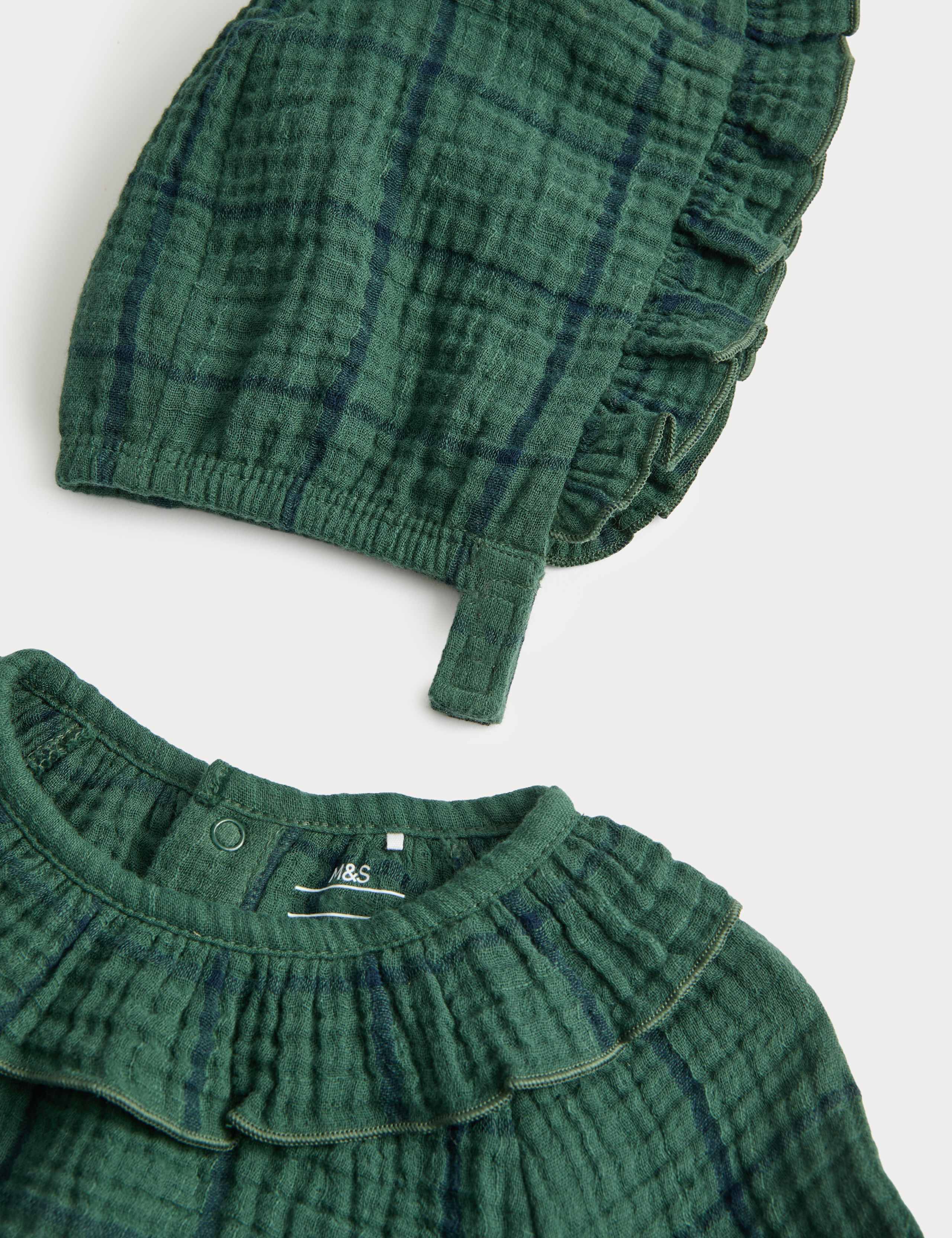 3pc Pure Cotton Check Paddler Bonnet Outfit (0-12 Months) 2 of 4