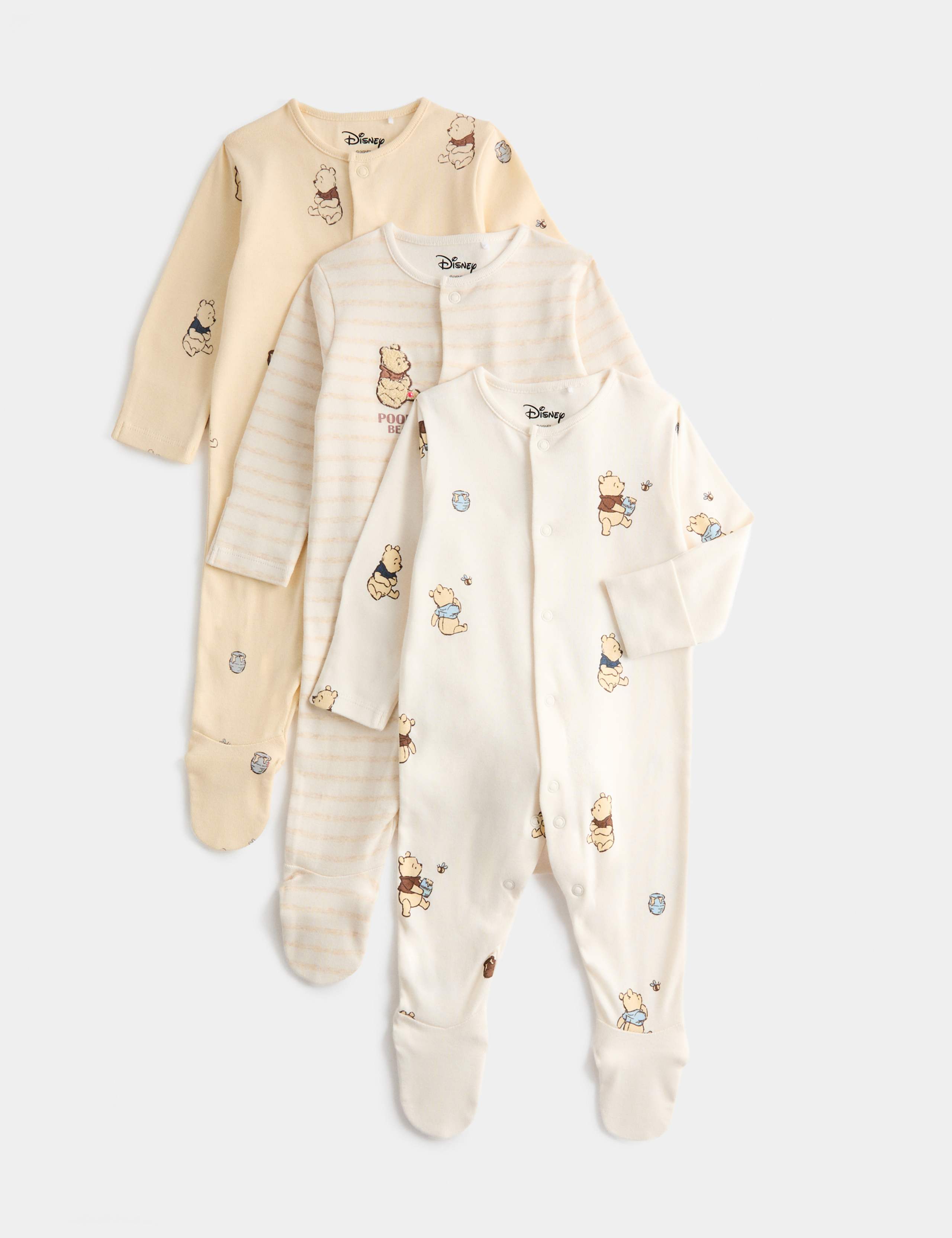3 Pack Pure Cotton Winnie the Pooh™ Sleepsuits (7lbs - 2 Yrs) 1 of 3