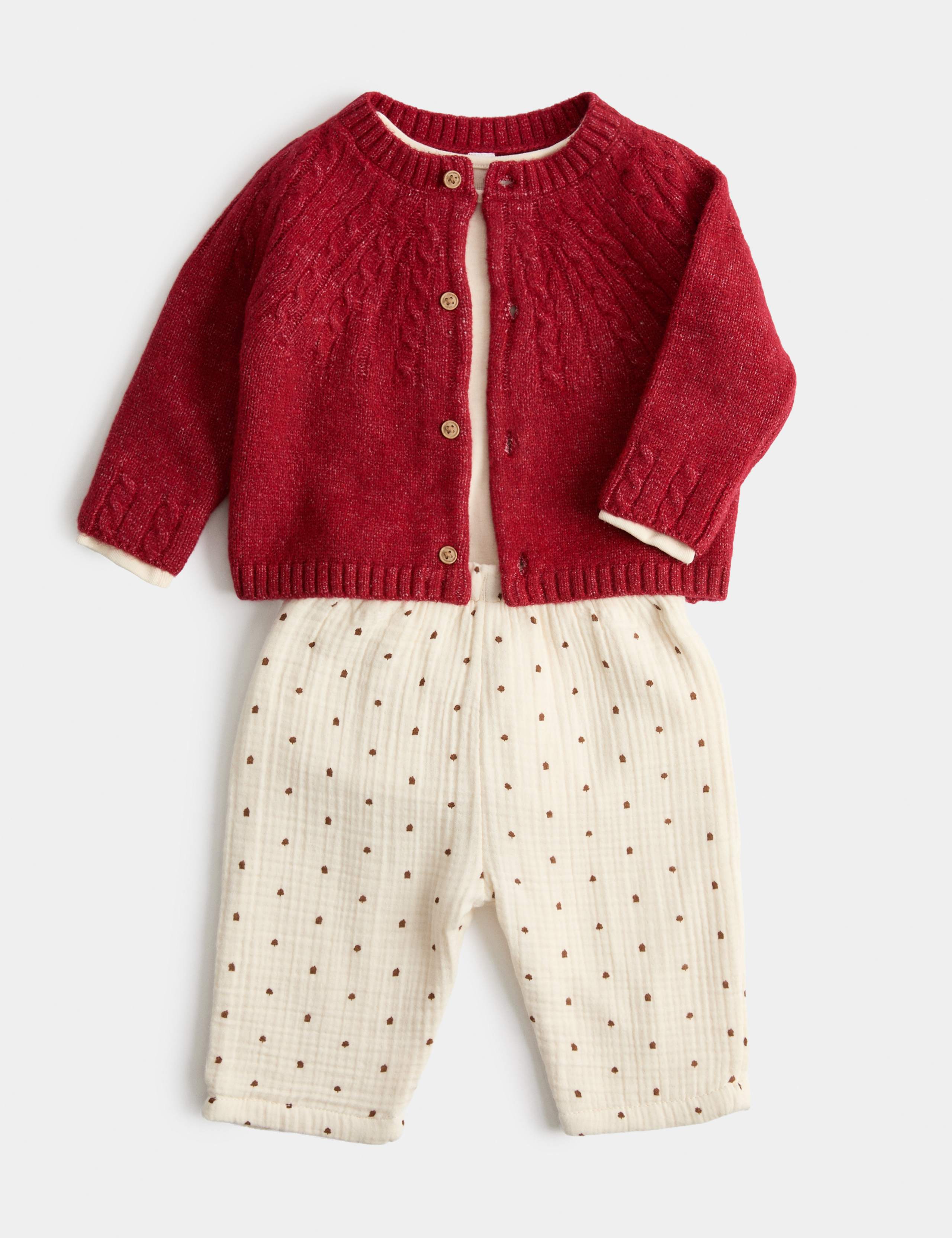 3 Piece Fleece Lined Outfit with Cardigan (7lbs - 12 Mths) 1 of 4