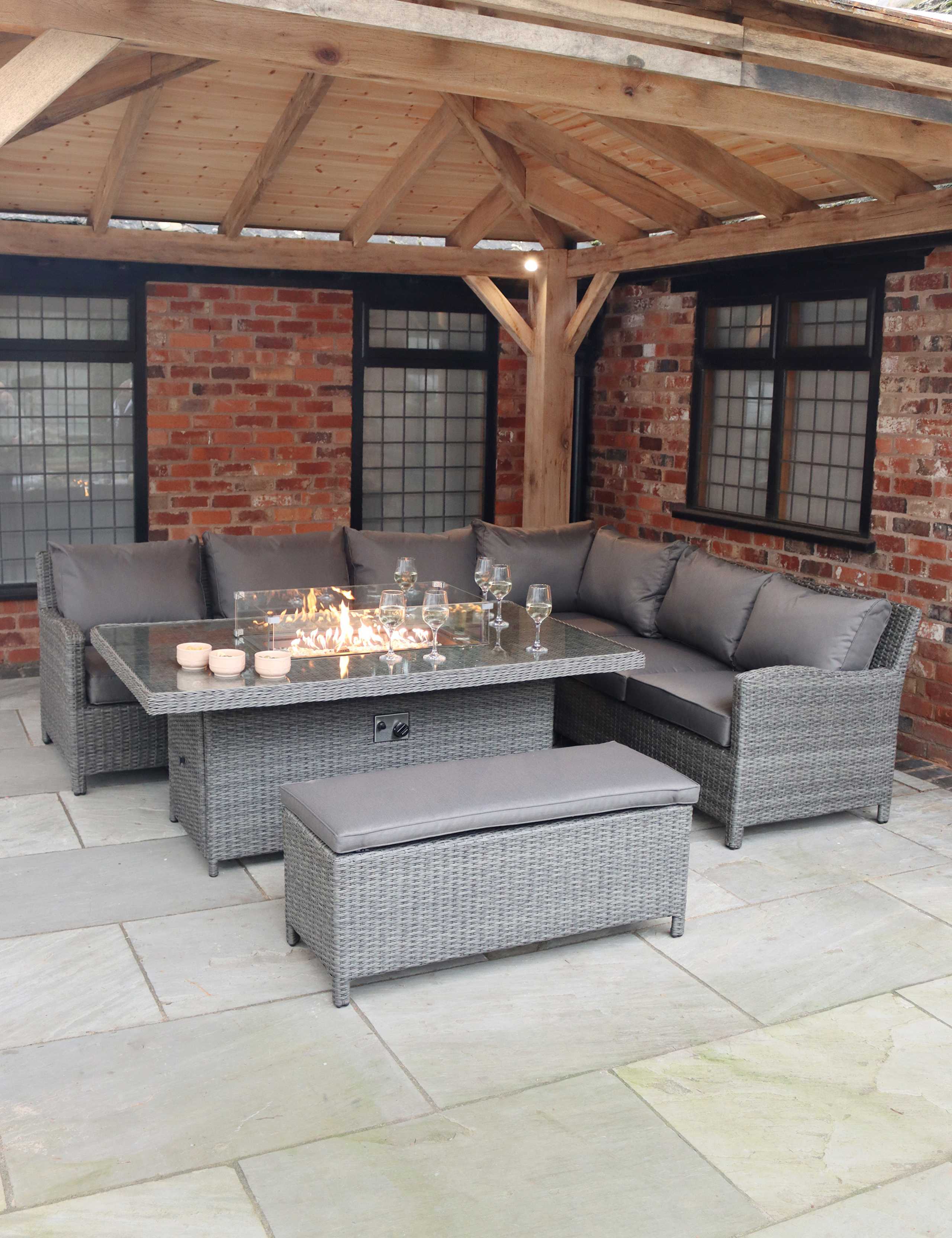 Paris Fire Pit Deluxe Rectangle Dining Set 1 of 6
