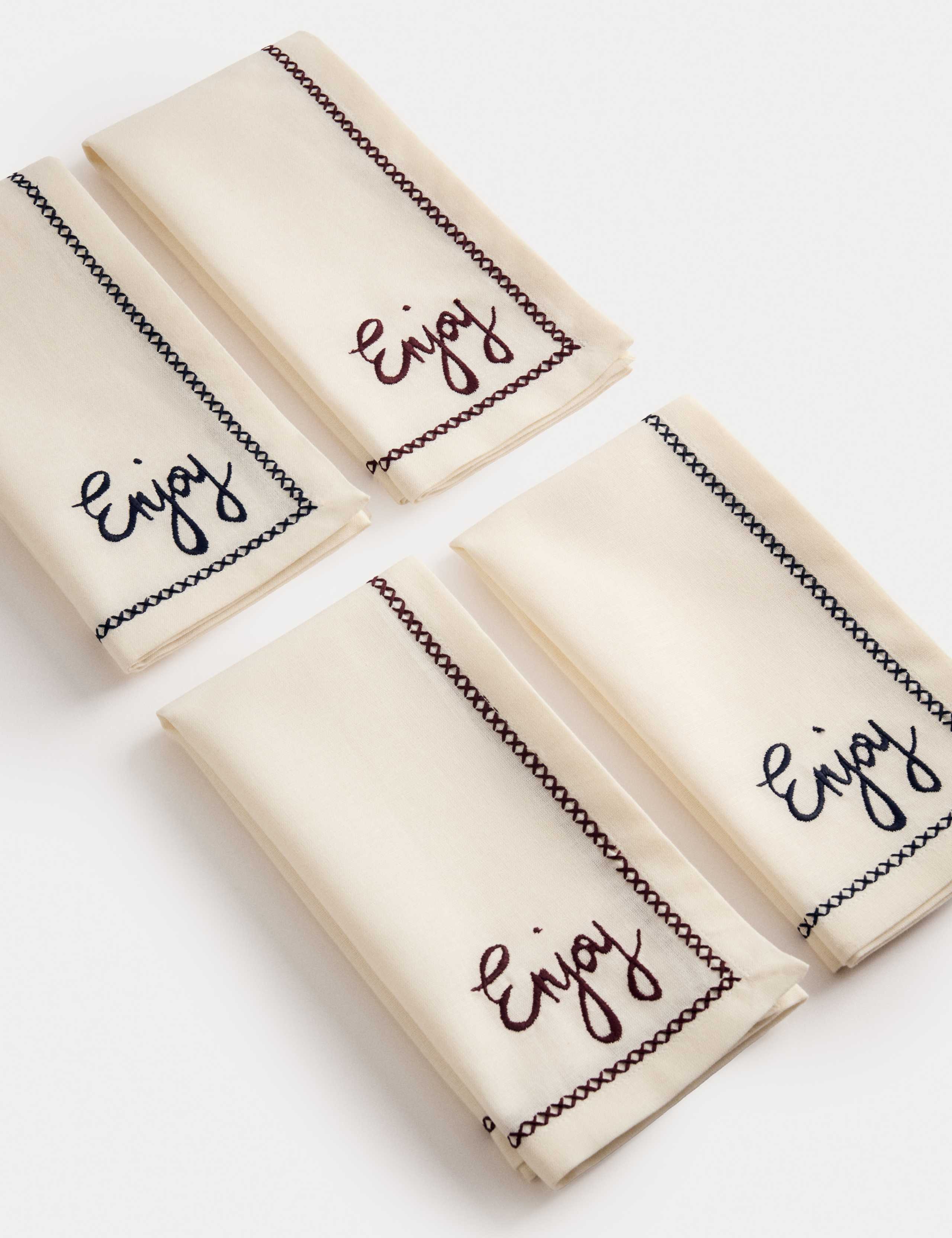 Set of 4 Cotton with Linen Enjoy Napkins 3 of 5