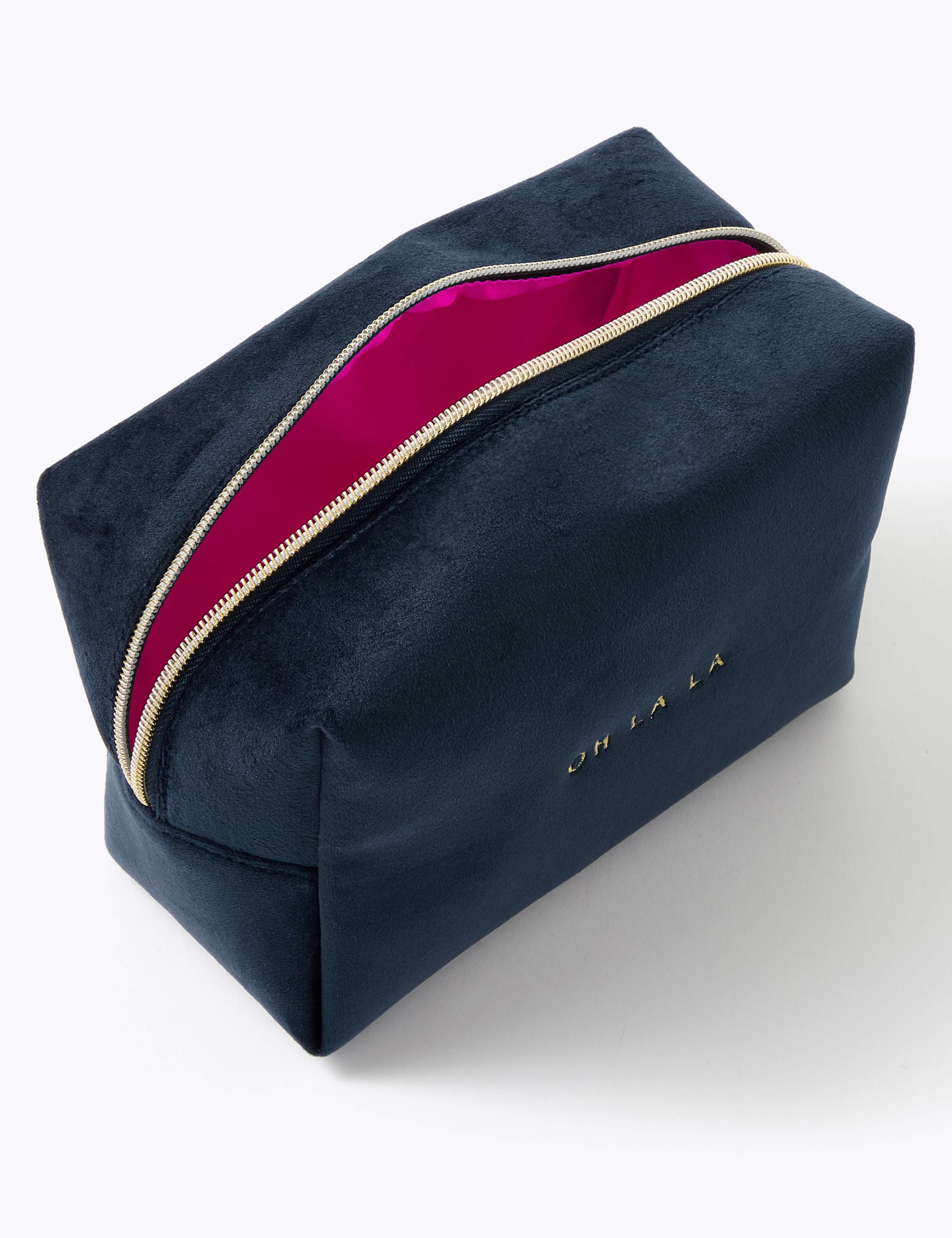 Navy Oh La La Slogan Velvet Bag 2 of 3