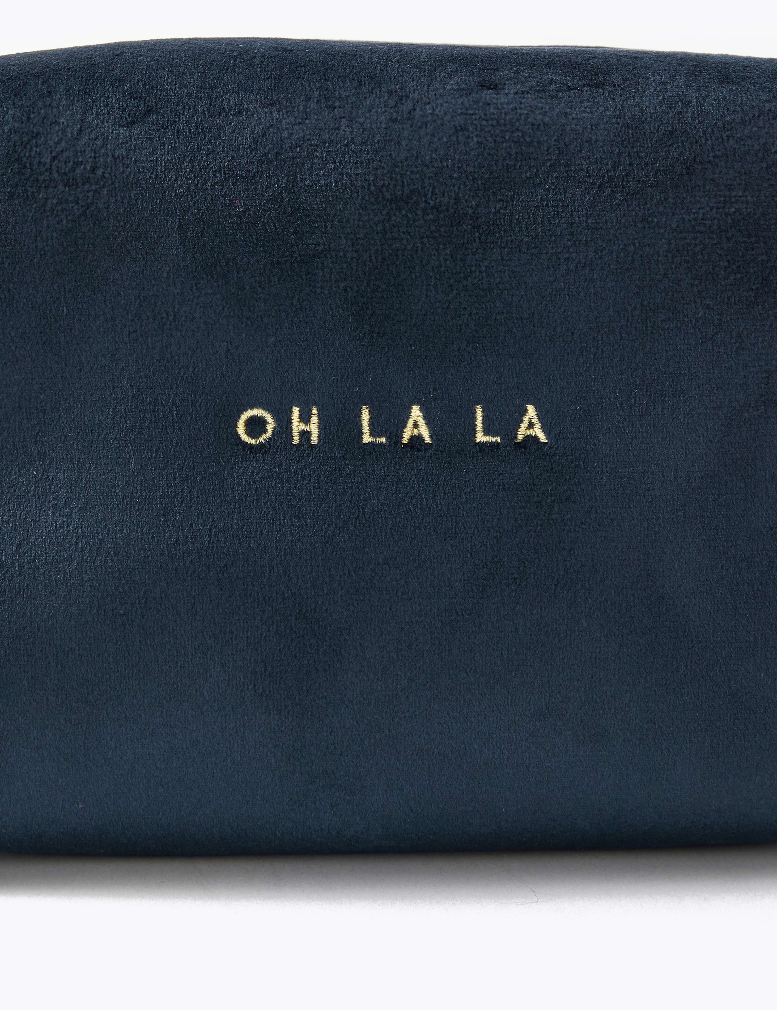 Navy Oh La La Slogan Velvet Bag 3 of 3