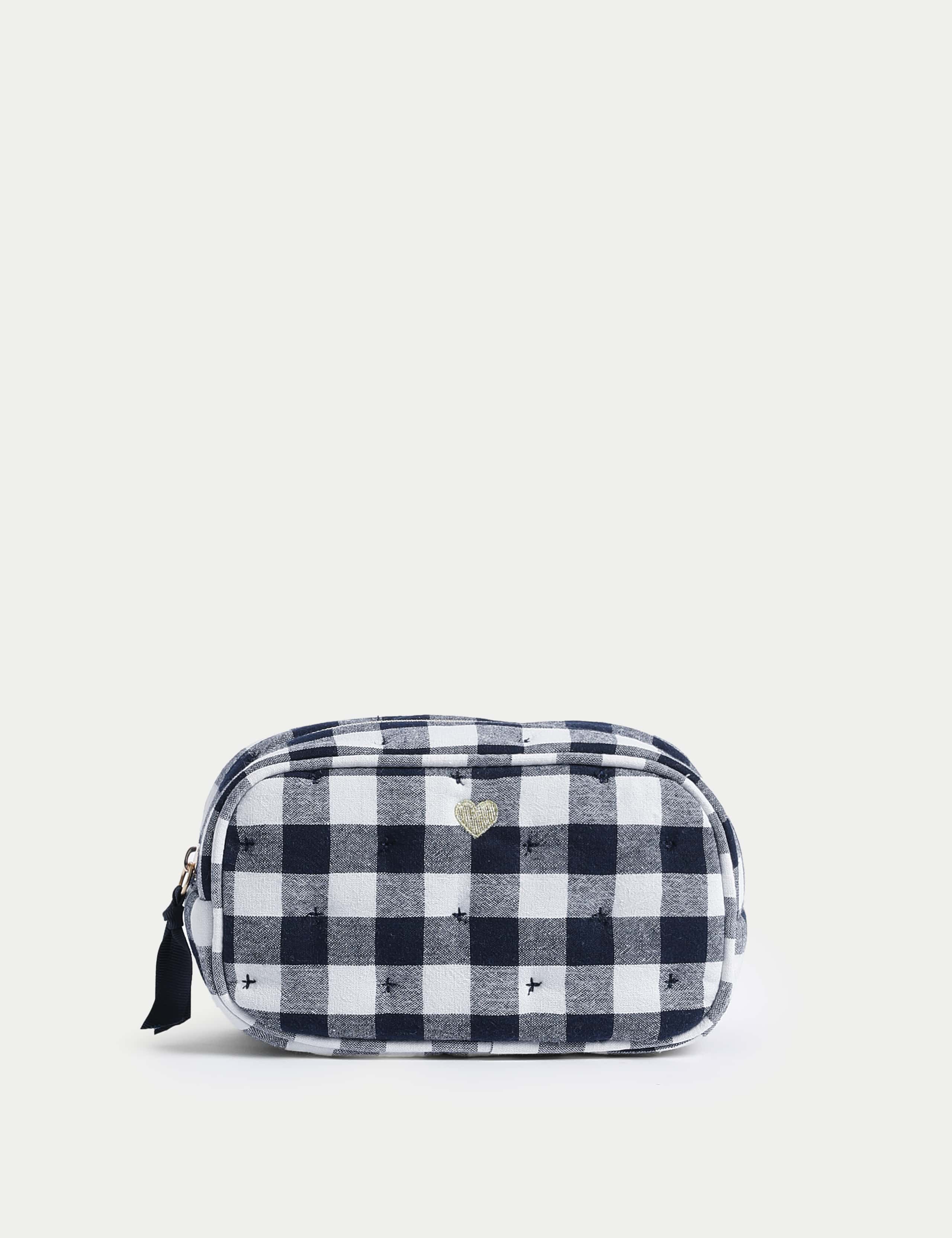 Blue and White Gingham Cosmetic Bag 1 of 3