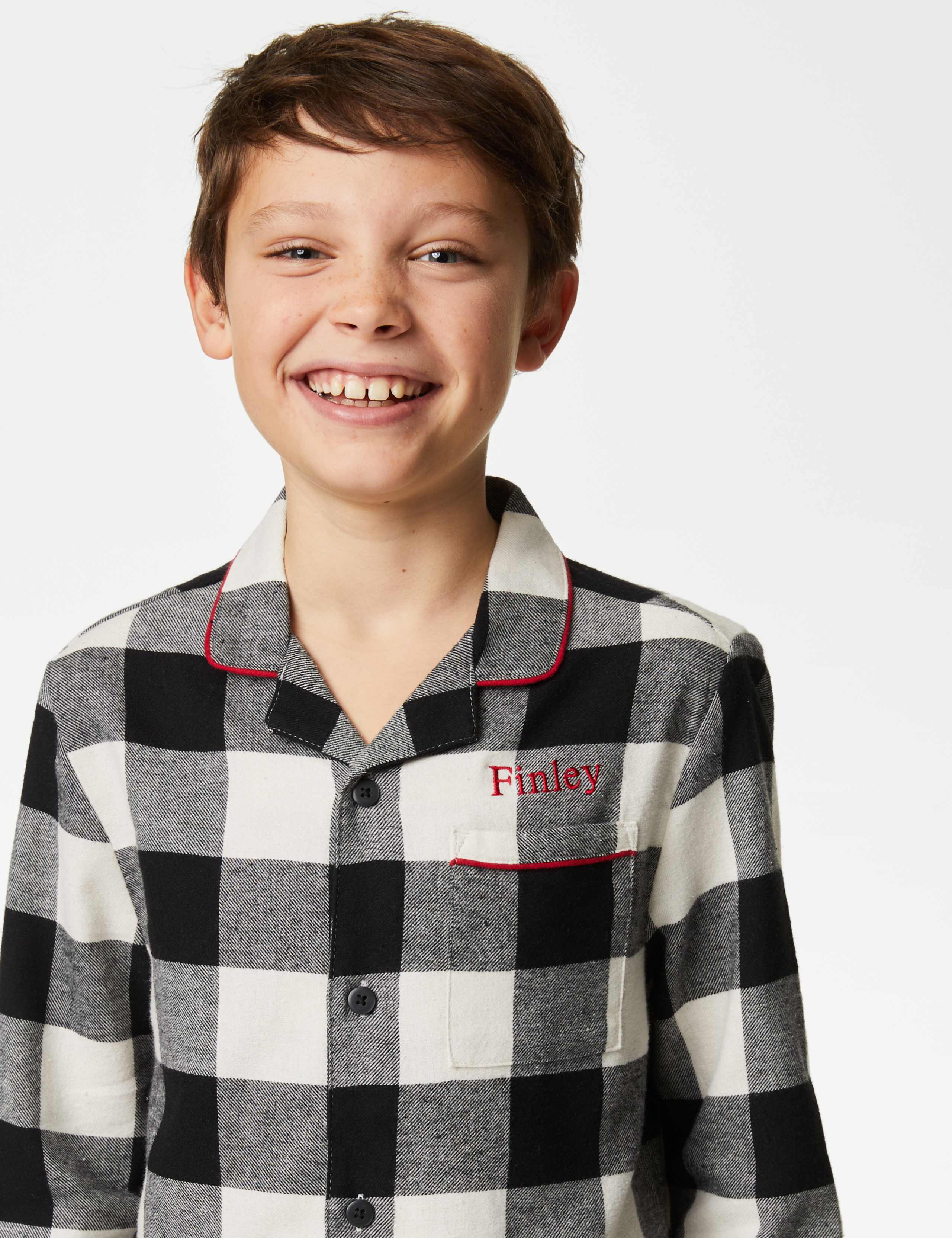 Personalised Kids' Mono Check Pyjama Set (1-16 Yrs) 1 of 6