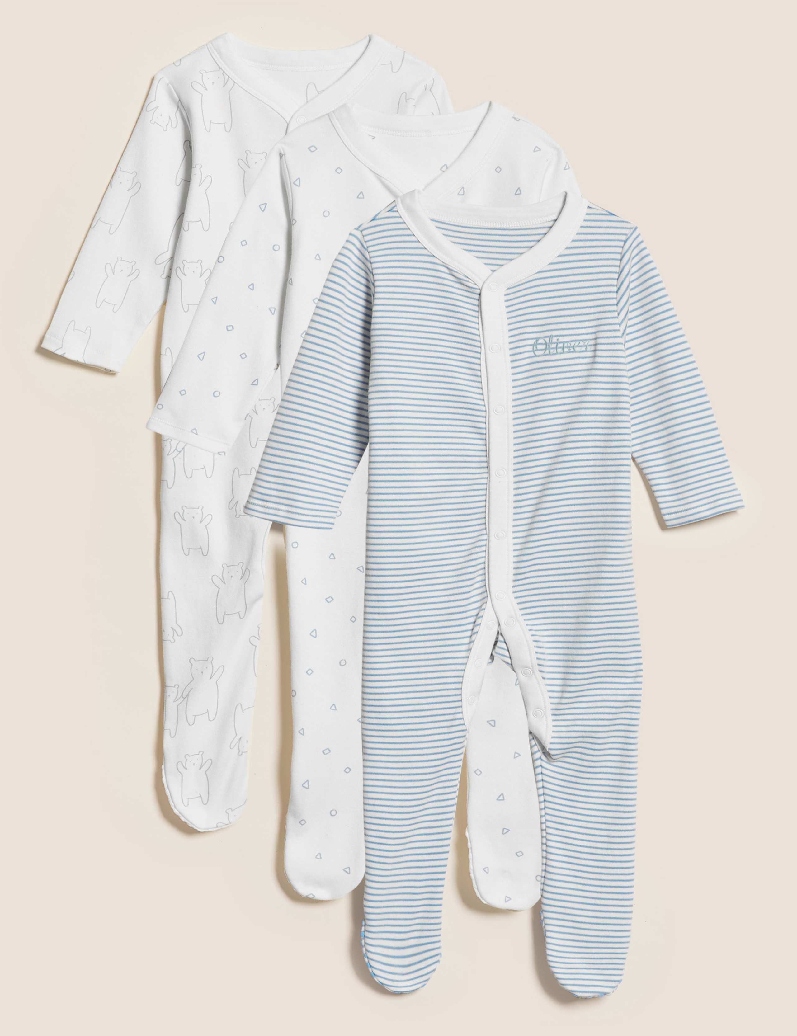 3 Pack Personalised Pure Cotton Sleepsuits 1 of 2