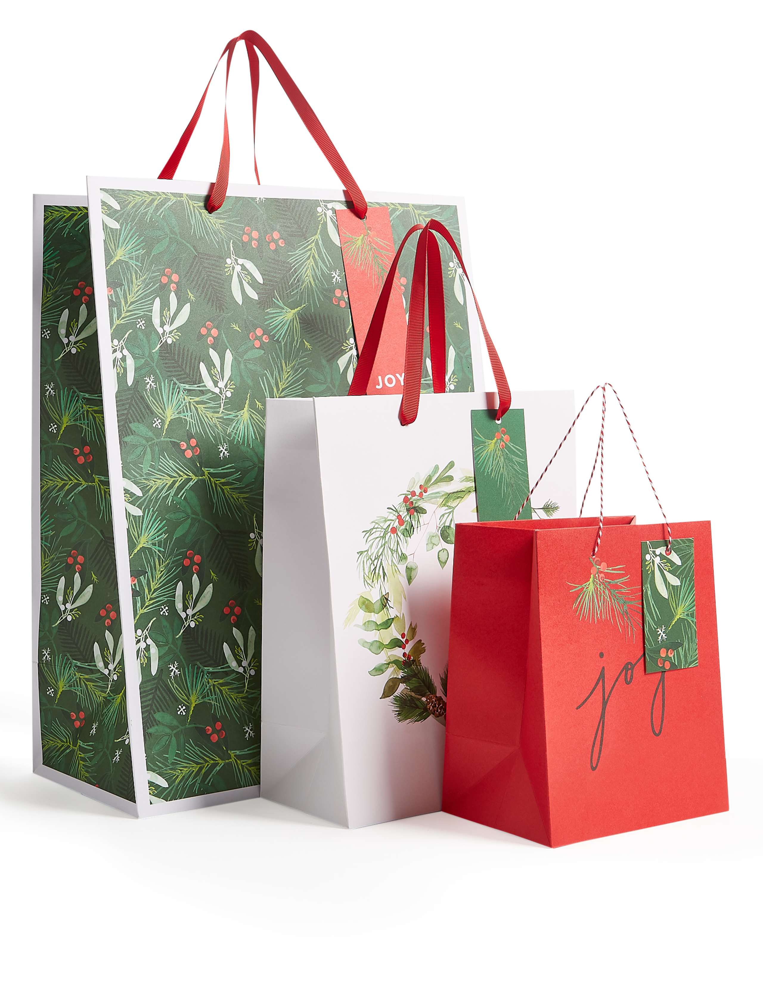 Christmas Foliage Gift Bags Pack of 3 1 of 3