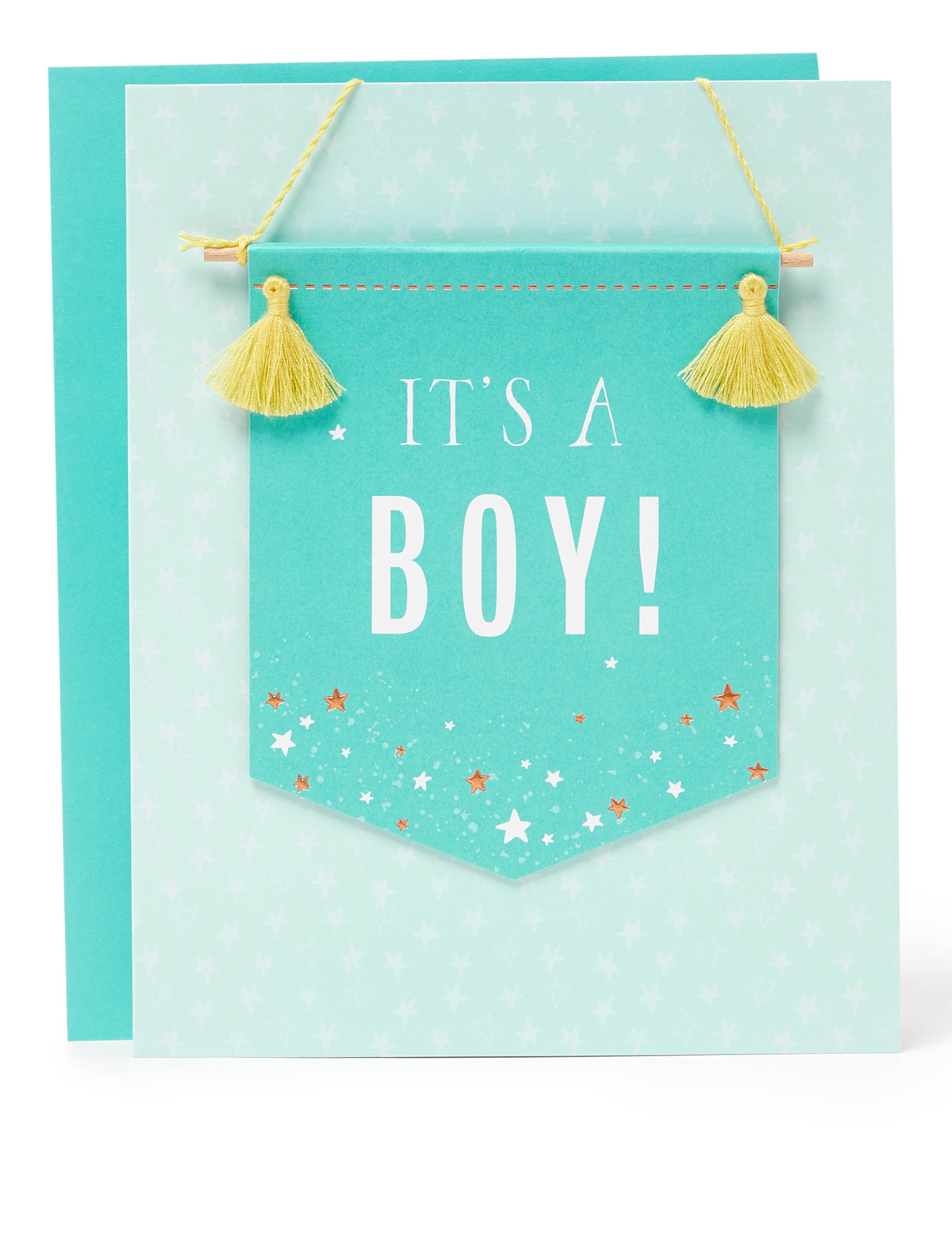 Birth Congratulations Card for a Boy - with Hanging Banner 1 of 5