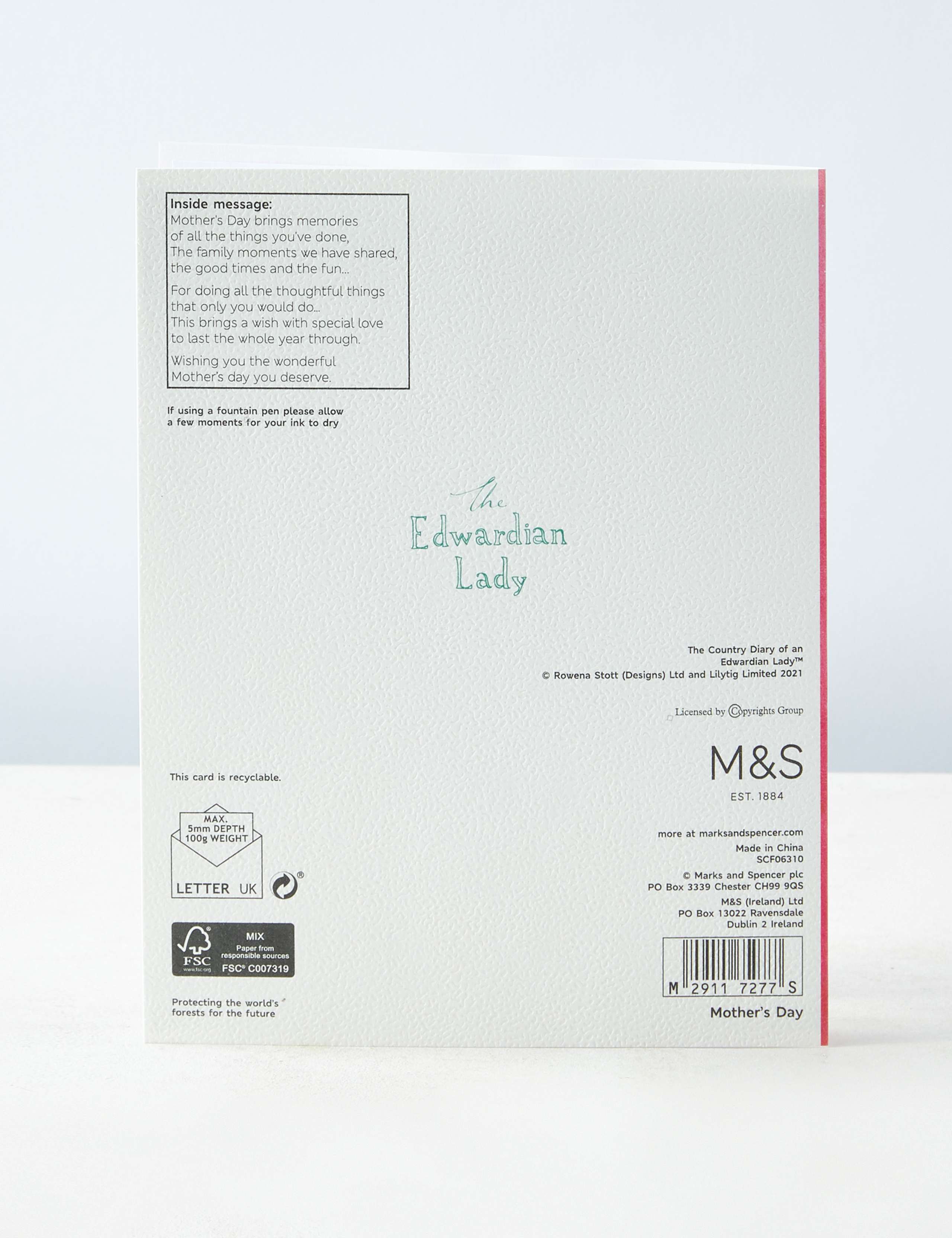 Edwardian Lady Embossed Mother's Day Card for Mum 3 of 5