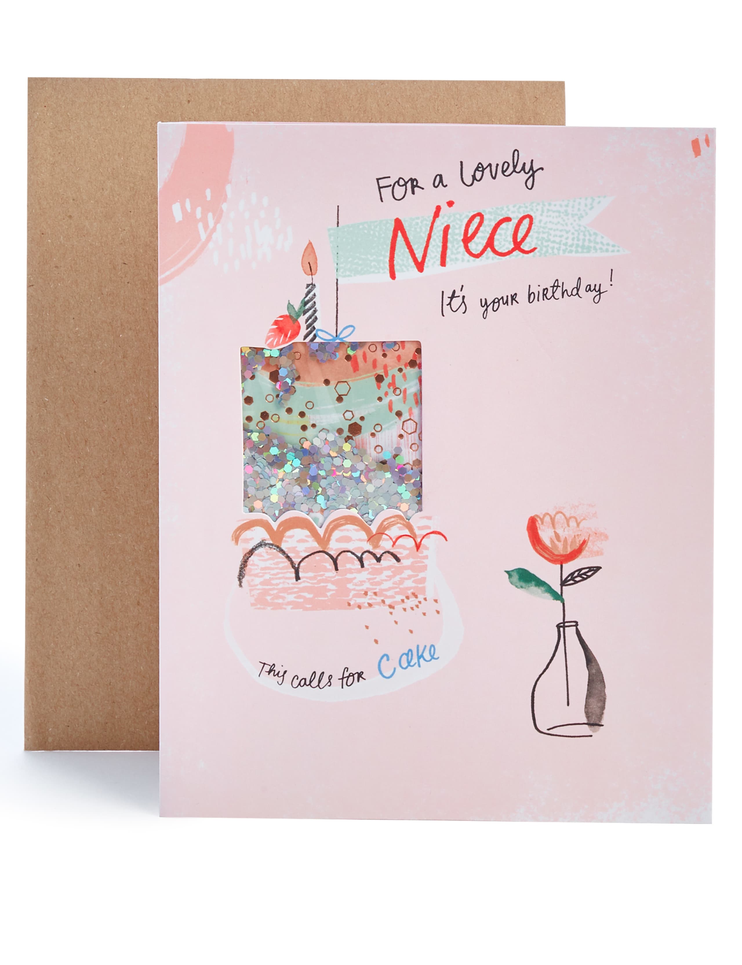 Niece Sequin Cake Birthday Card 1 of 4