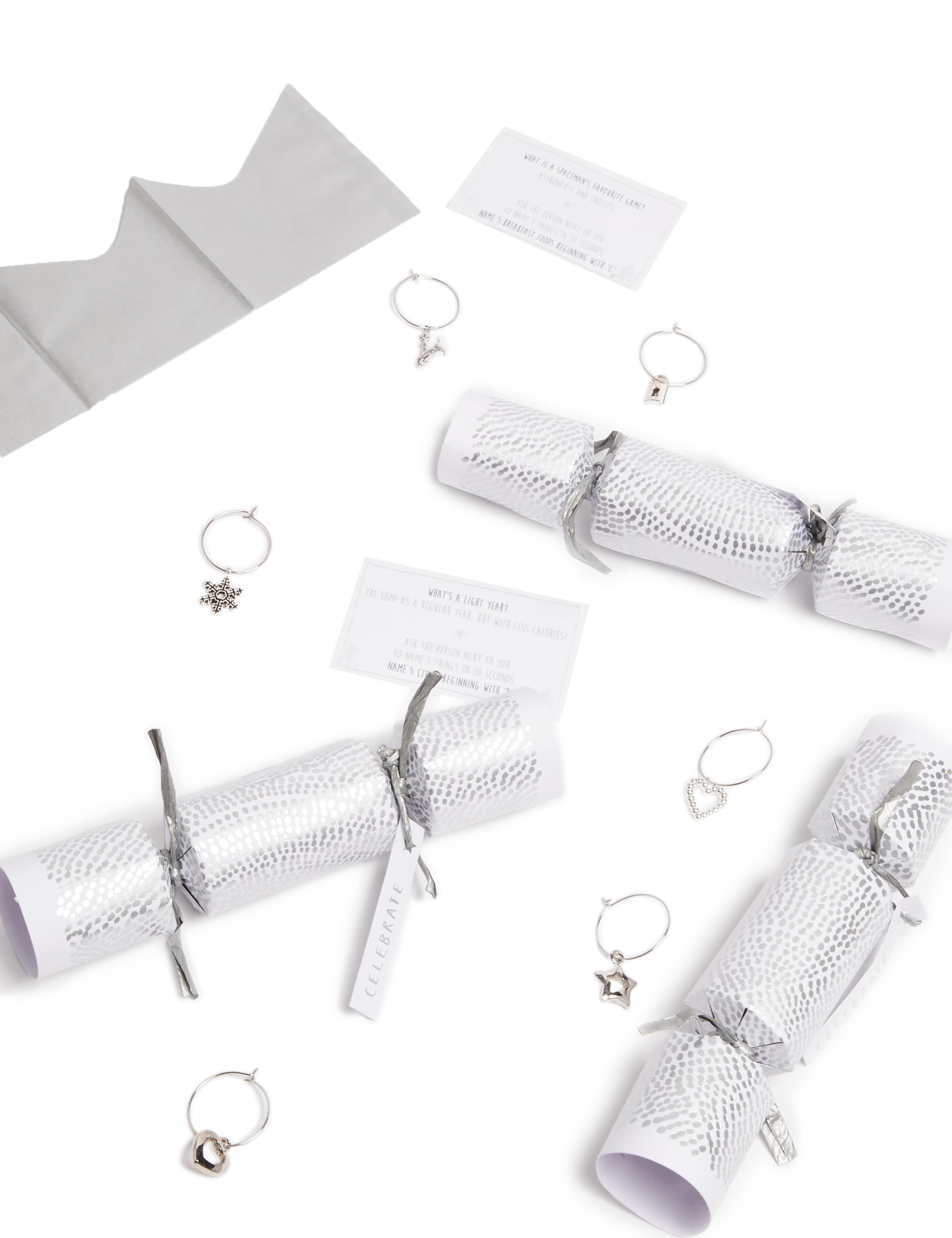 Mini Christmas Crackers with Wine Glass Charms & Party Game - Pack of 8 in 1 Design 2 of 4