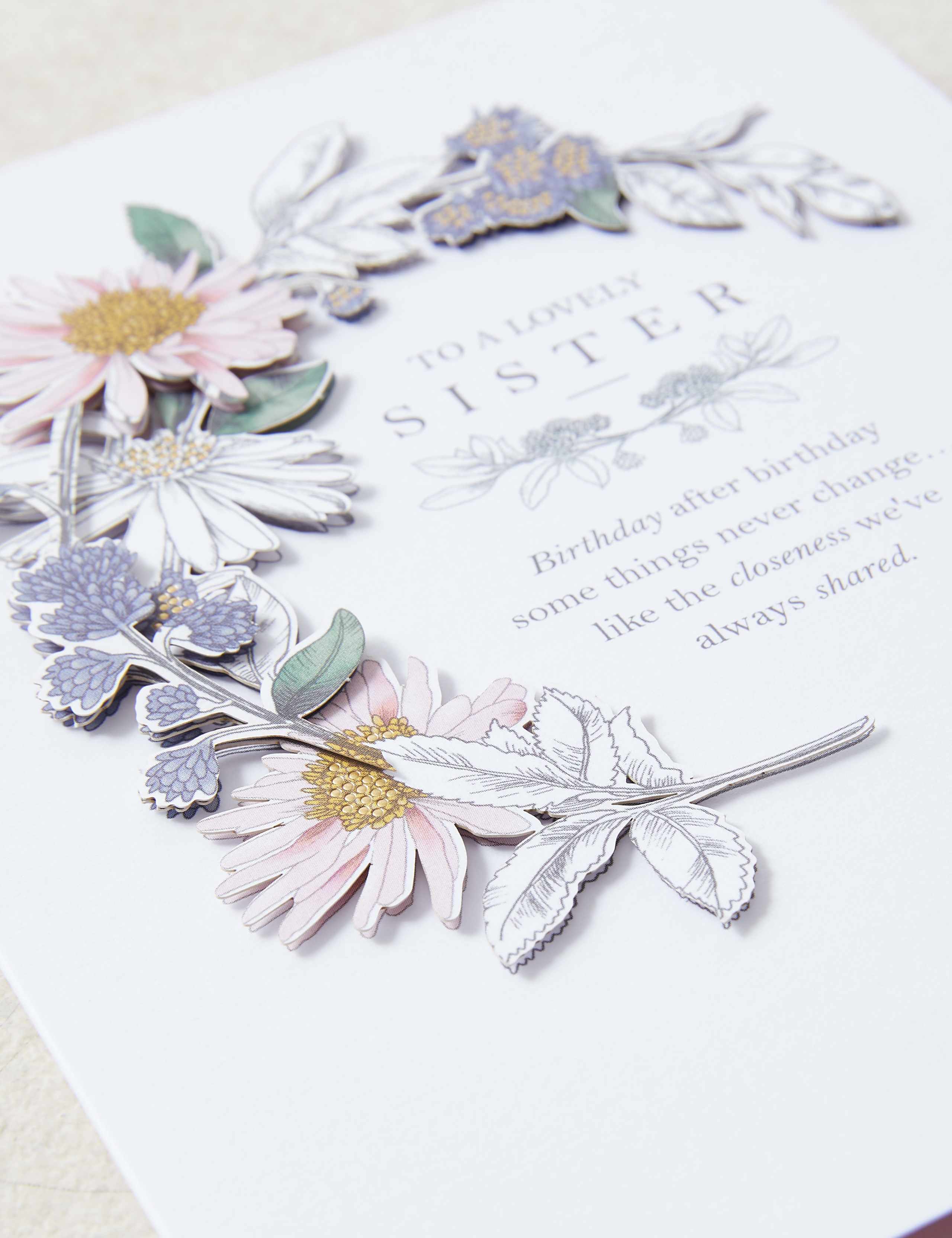 Sister 3D Effect Floral Birthday Card 4 of 5
