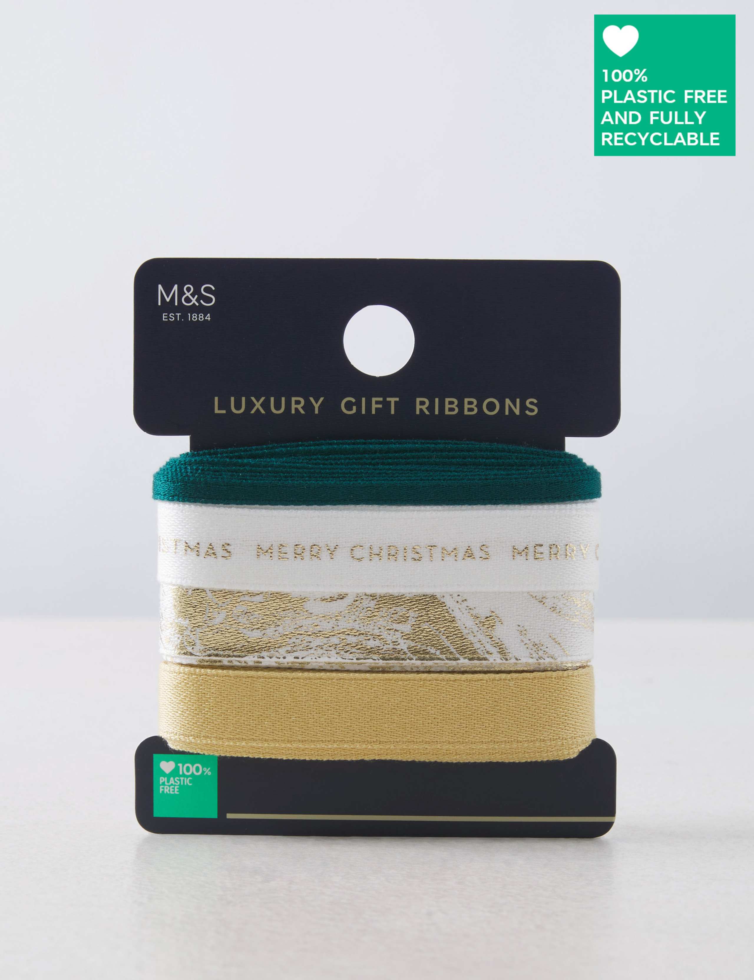 Luxury Christmas Ribbon Set - Pack of 4 in Green, White & Gold 1 of 2