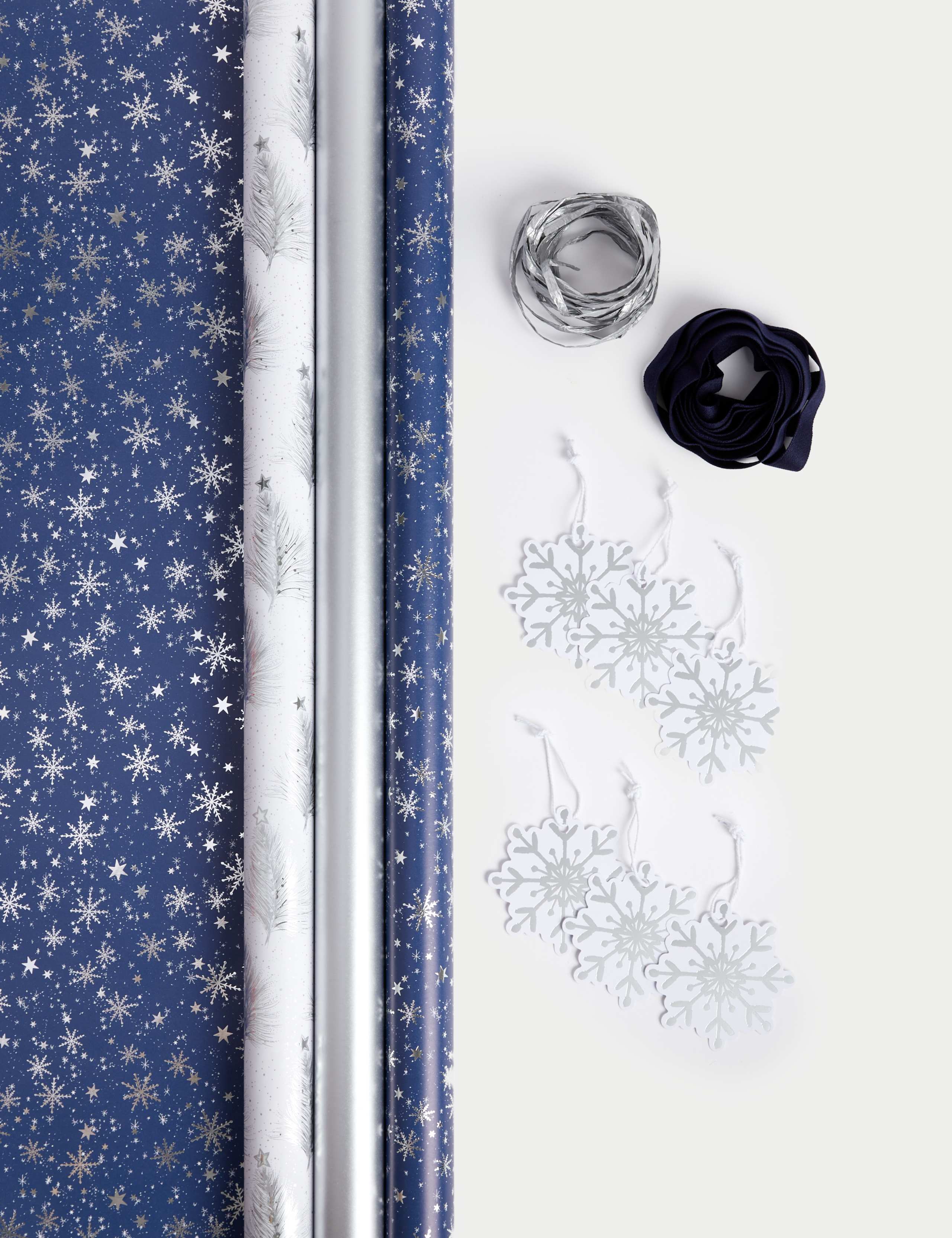 Luxury Silver & Navy 6M Christmas Gift Wrap & Accessories Pack 1 of 2