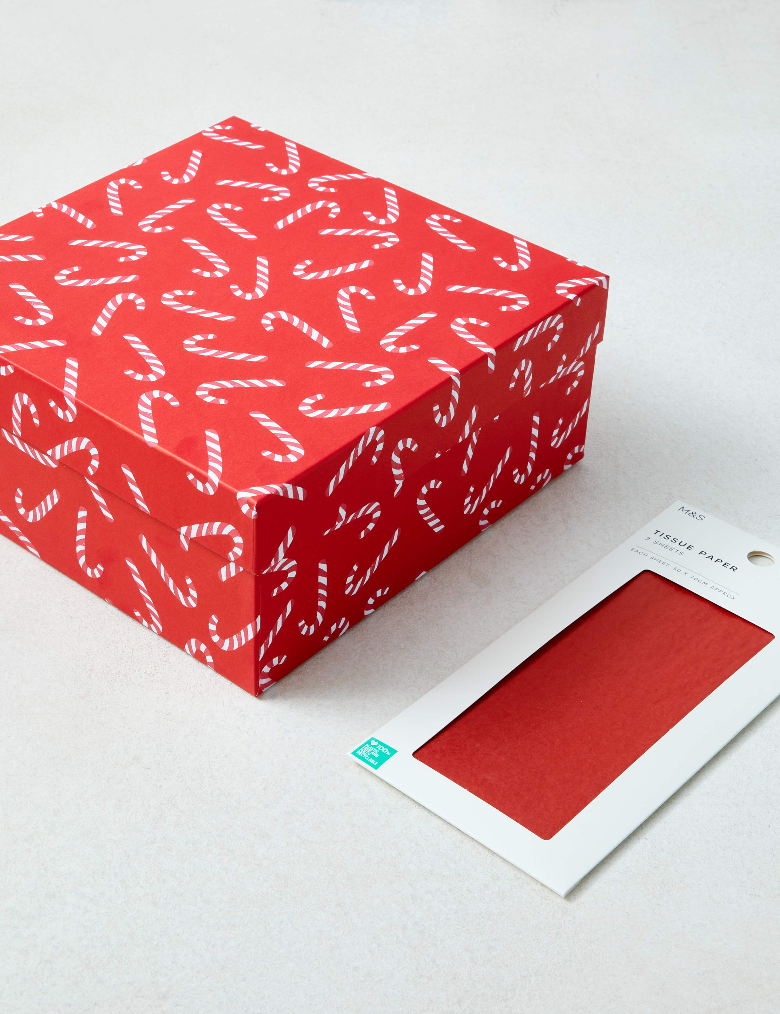 Candy Cane Pattern Christmas Gift Box & Tissue Paper Pack 1 of 3