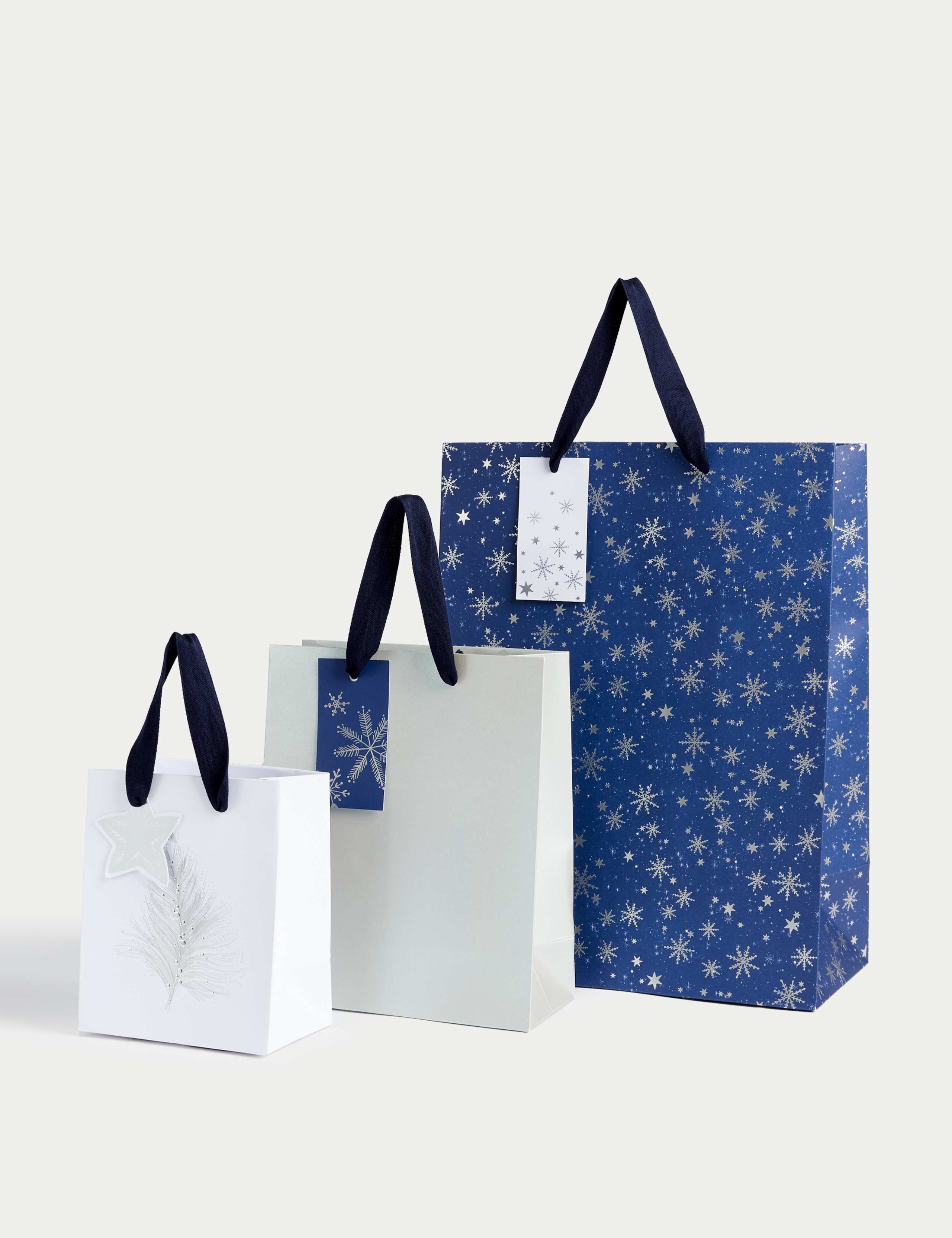 Luxury Blue & Silver Christmas Gift Bags Pack of 3 1 of 2