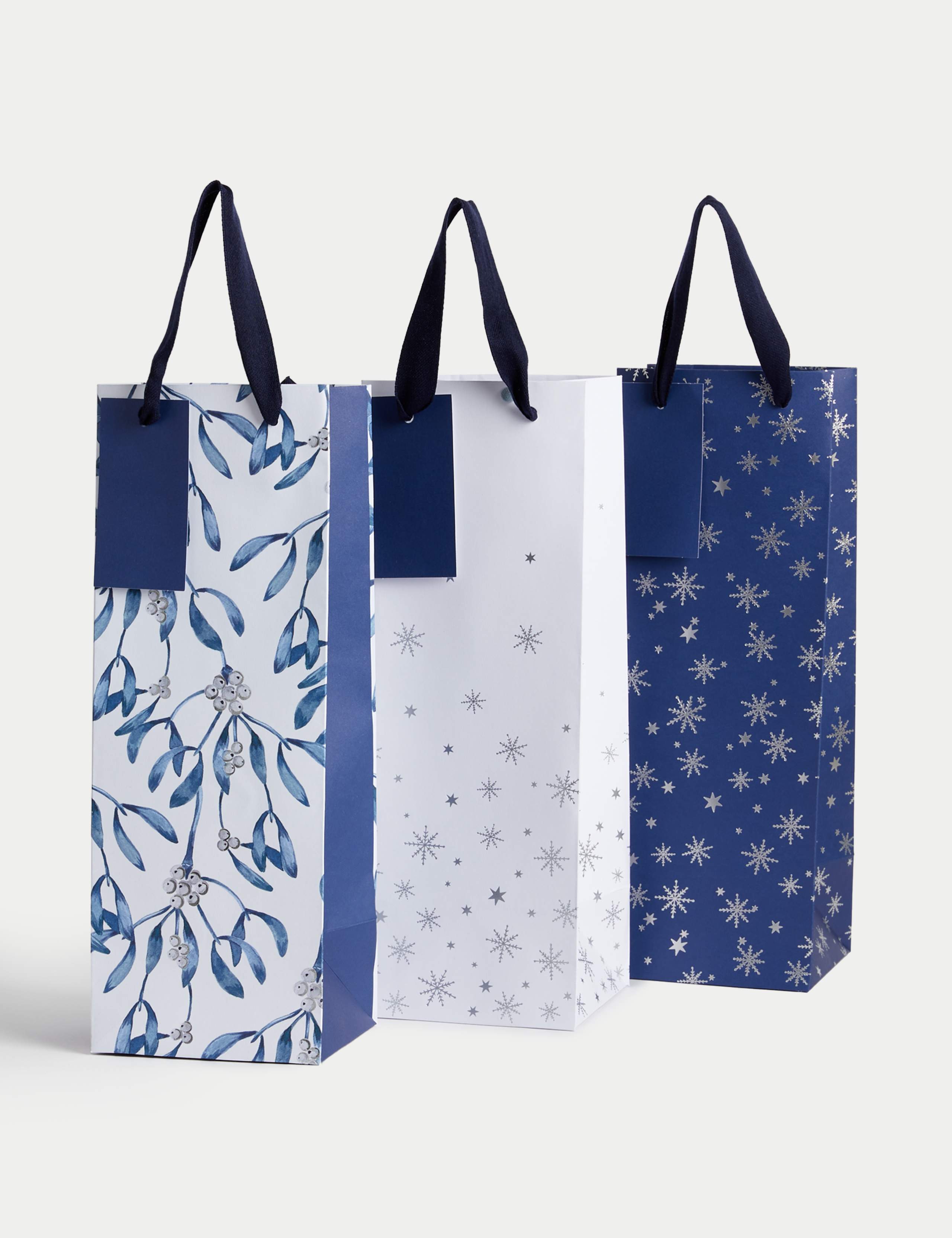 Luxury Blue & Silver Christmas Bottle Bags Pack of 3 1 of 2