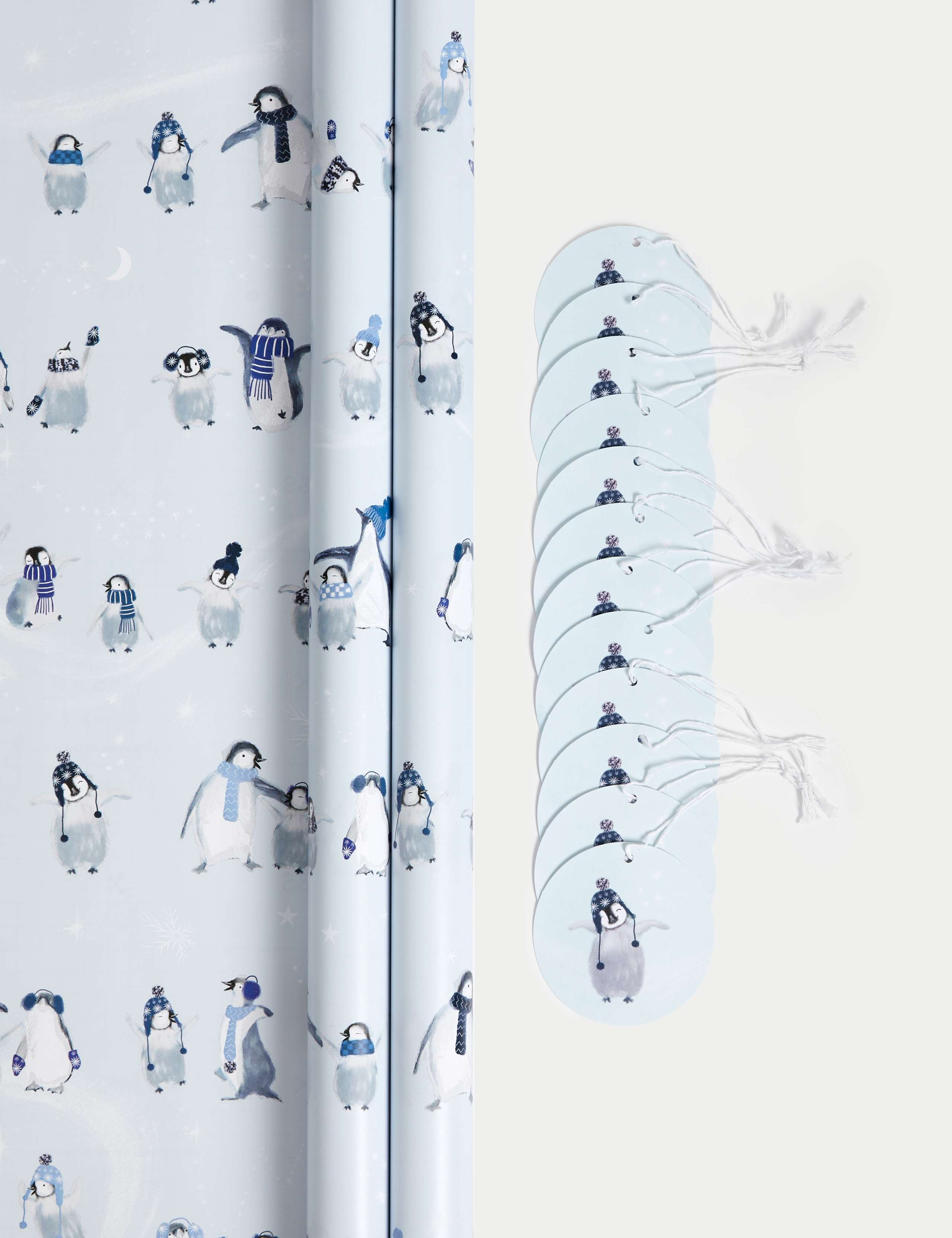 Cute Penguin 6M Christmas Gift Wrap & 12 Gift Tags Pack 1 of 2