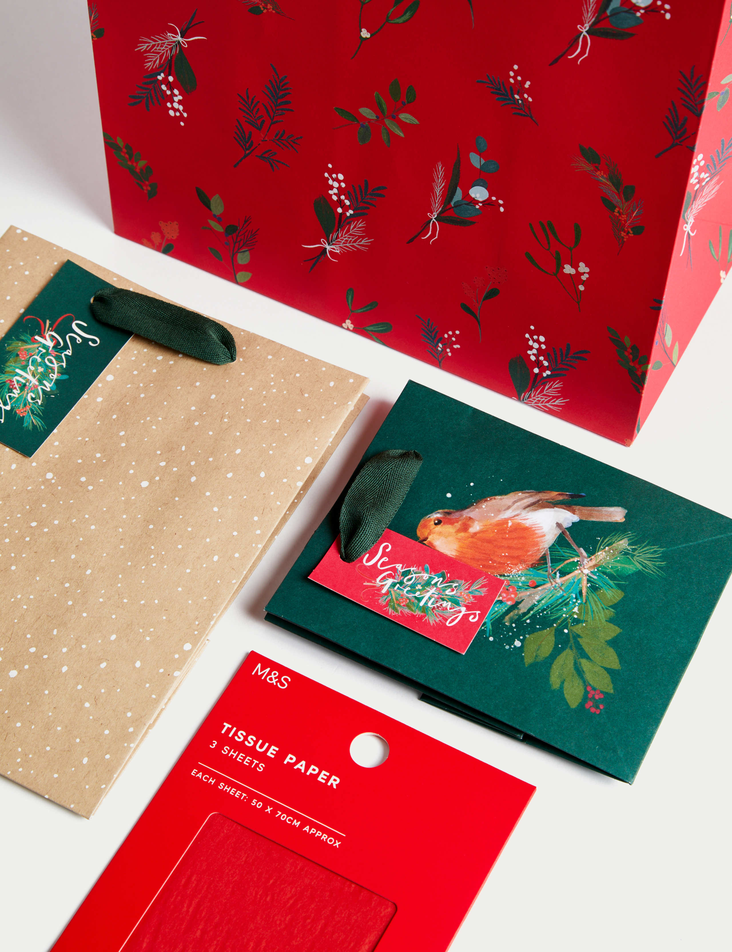 3 Festive Christmas Gift Bags & Tissue Paper Pack 3 of 3