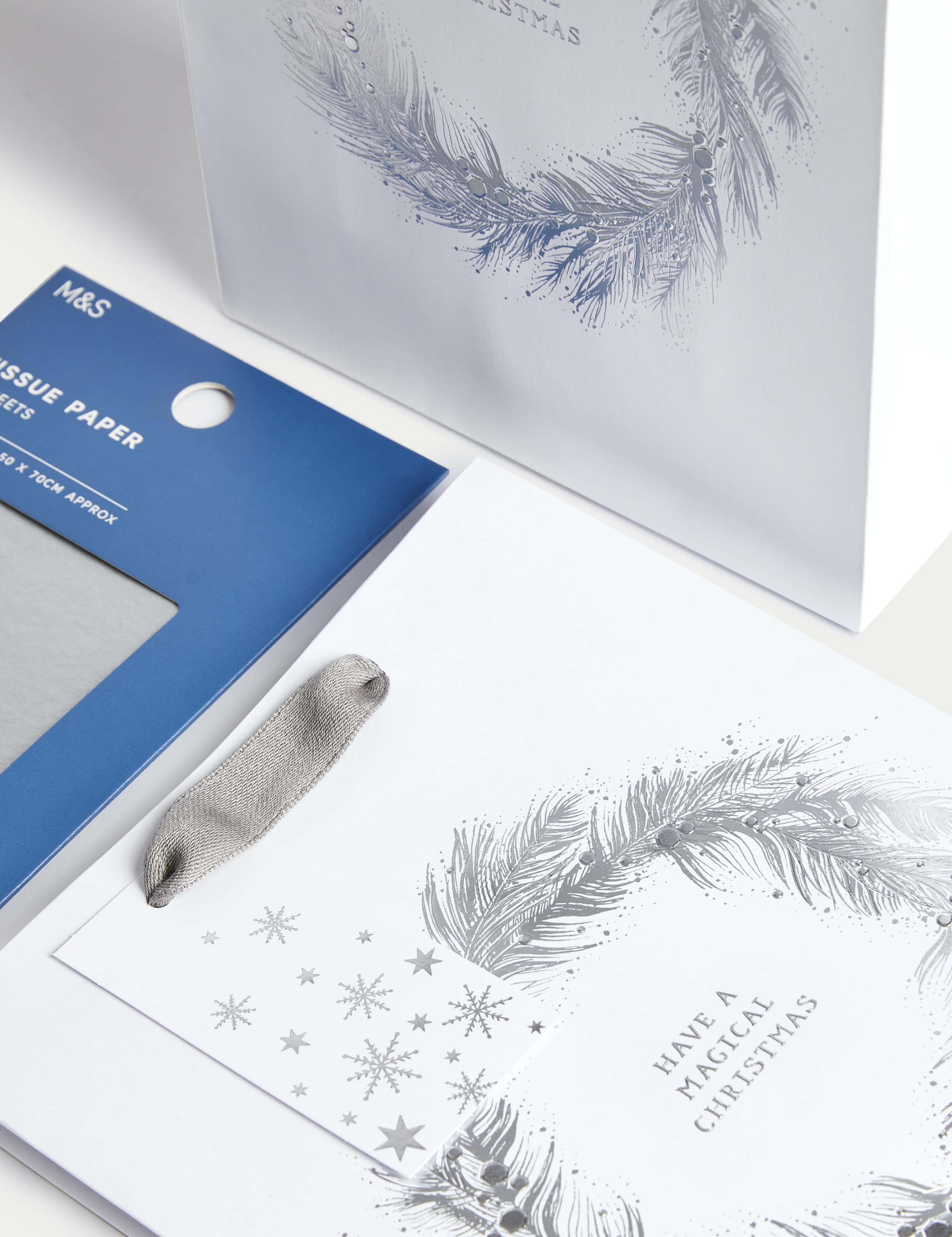 2 Silver Wreath Medium Christmas Gift Bags & Tissue Paper 3 of 3