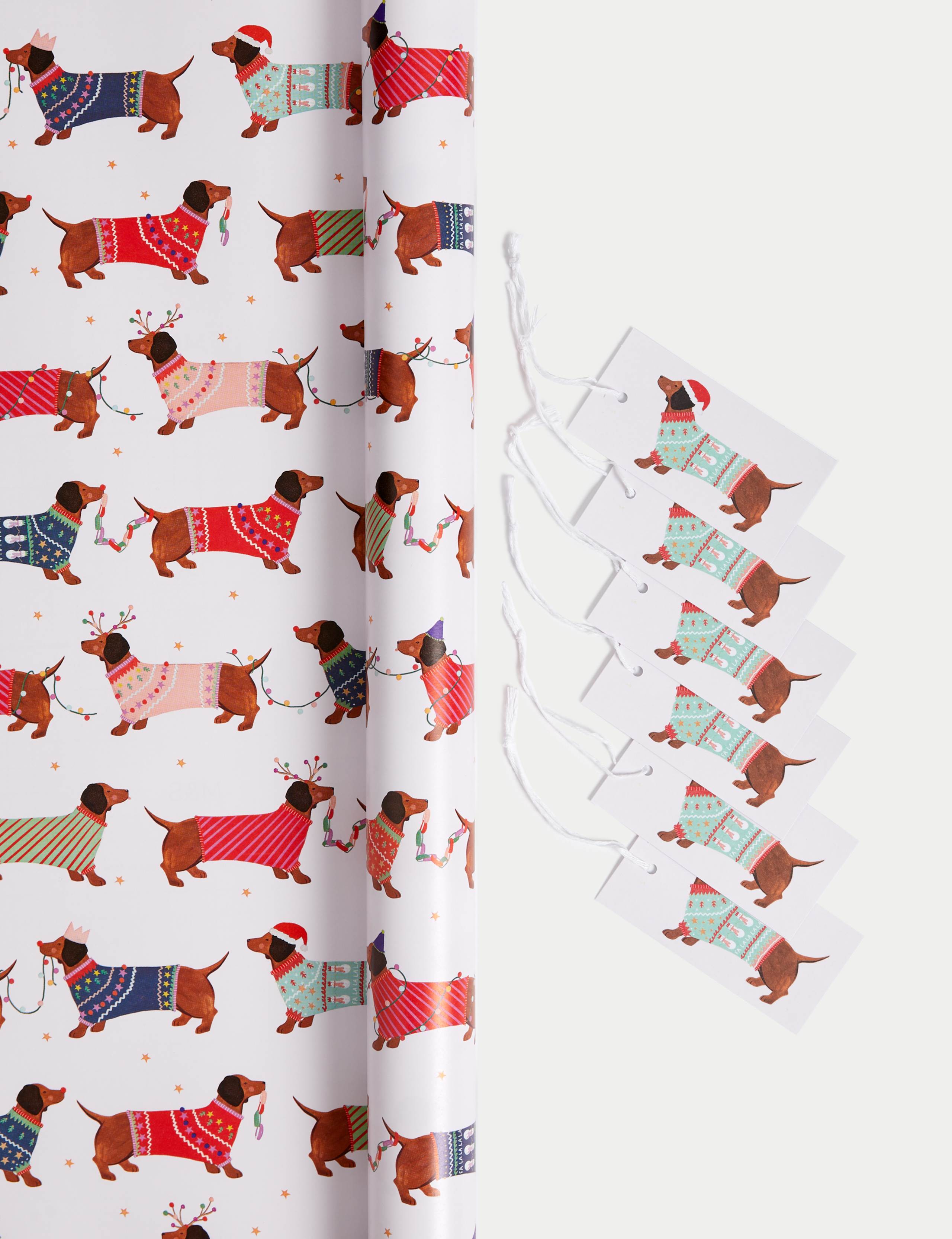 Sausage Dog 10M Christmas Gift Wrap & 6 Gift Tags 1 of 2