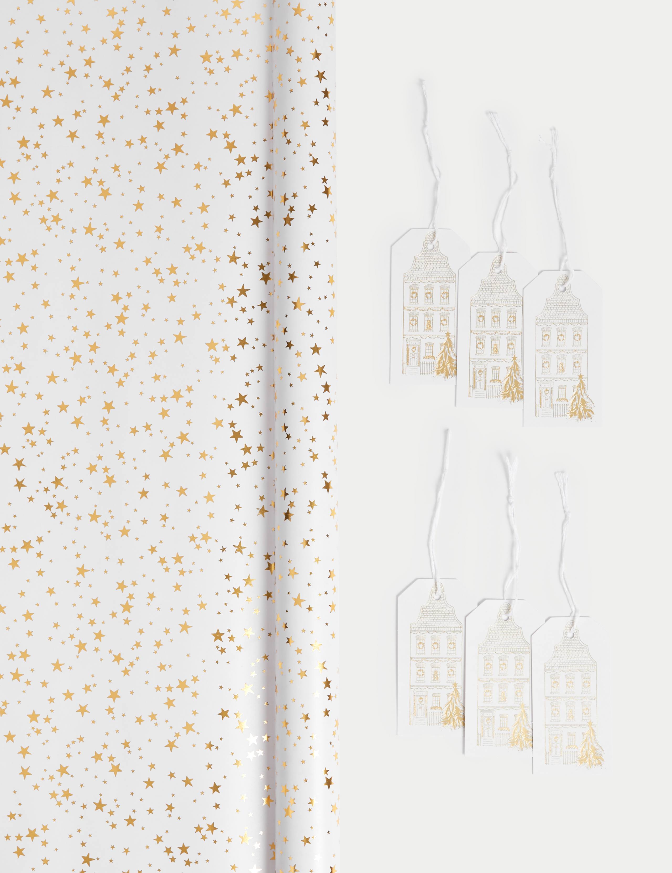 Luxury Gold Foil 3M Christmas Gift Wrap & 6 Gift Tags Pack 1 of 2
