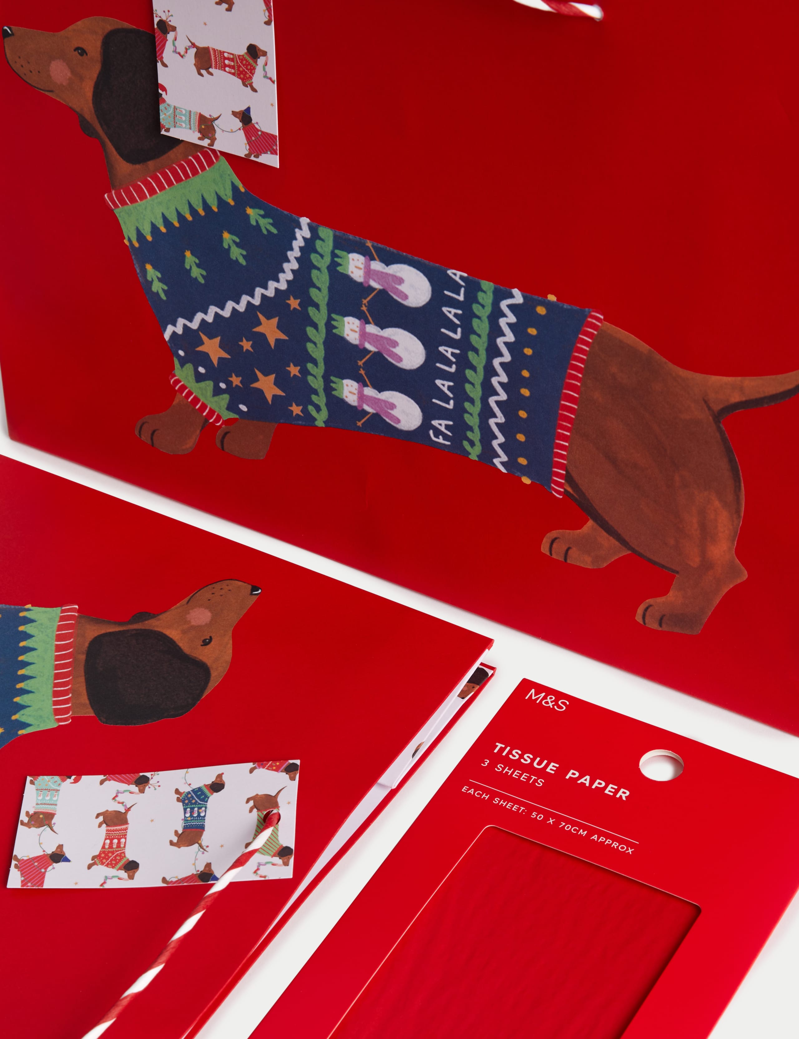 2 Sausage Dog Large Christmas Gift Bags & Tissue Paper Pack 3 of 3