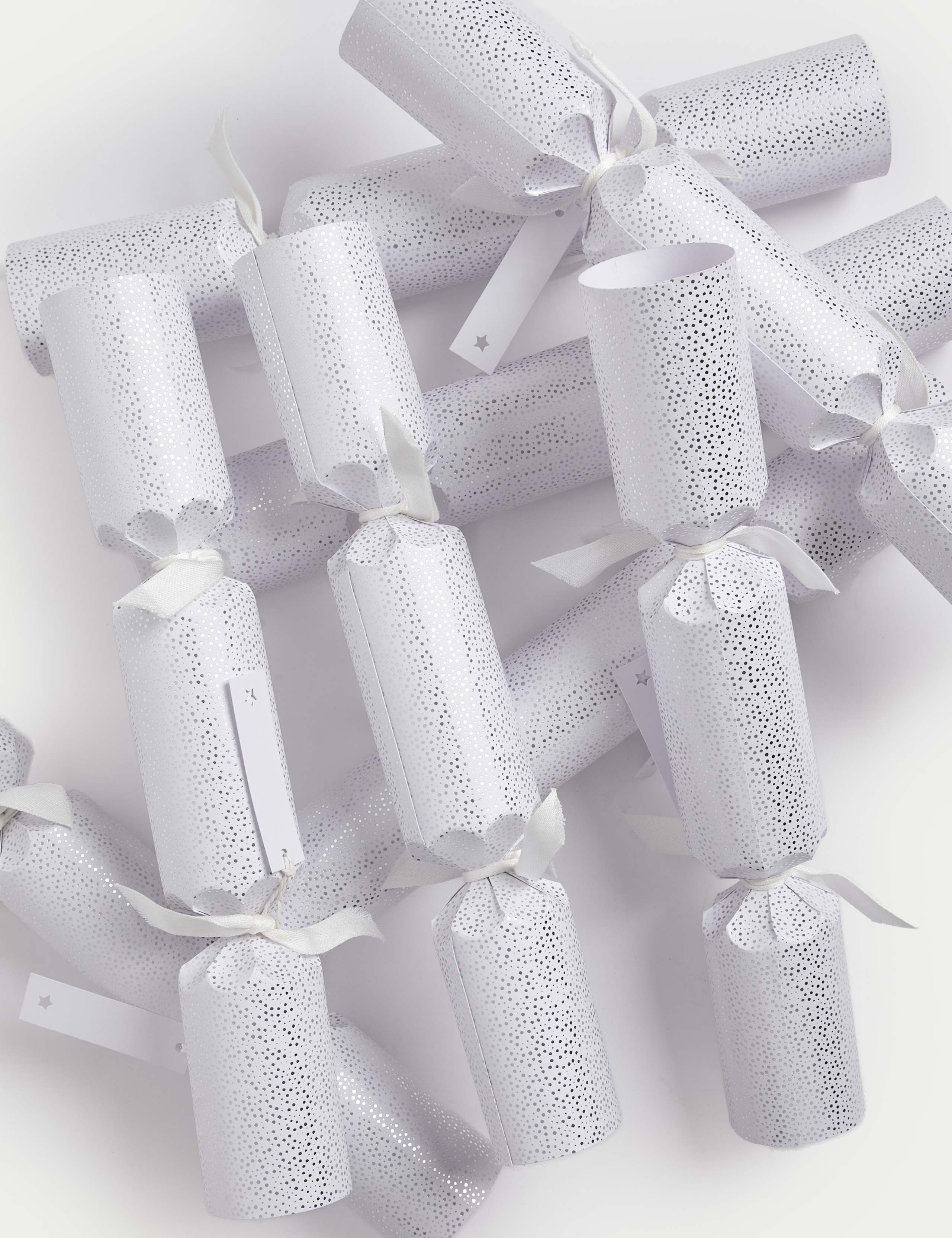 8 Luxury Christmas Crackers With Name Tags - Silver & White Design 3 of 4