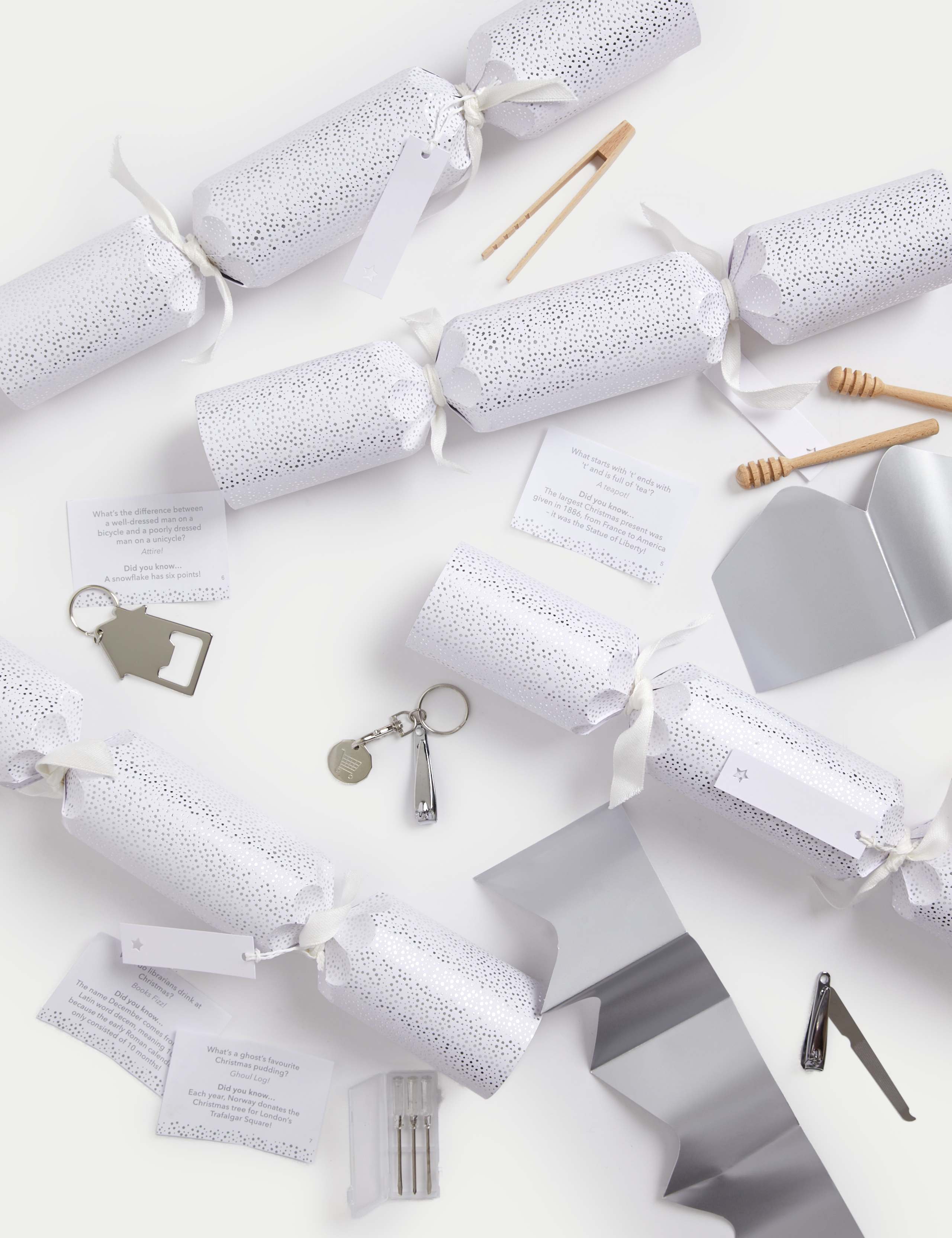 8 Luxury Christmas Crackers With Name Tags - Silver & White Design 2 of 4