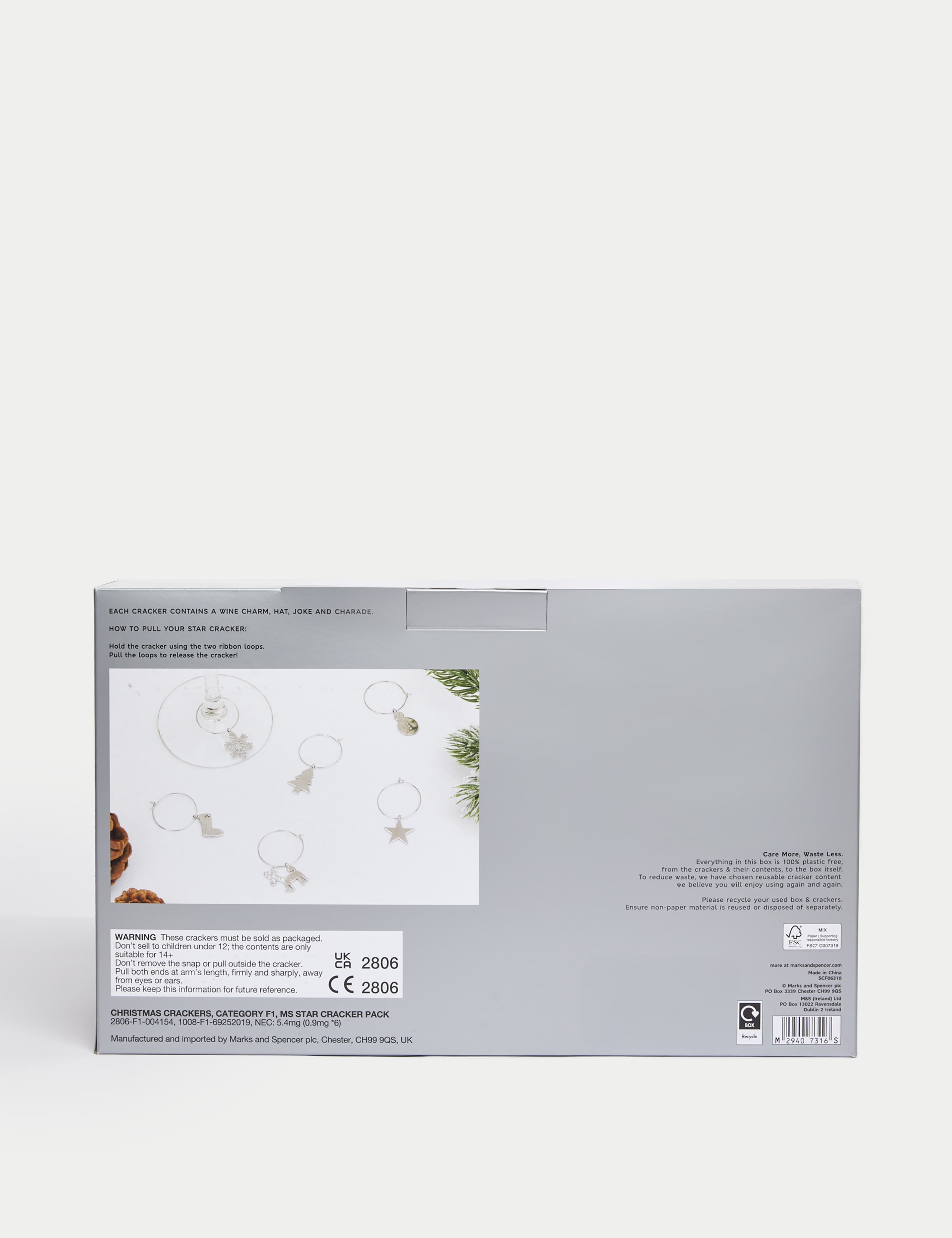 6 Star-Shaped Christmas Crackers - Silver & White Design 4 of 4