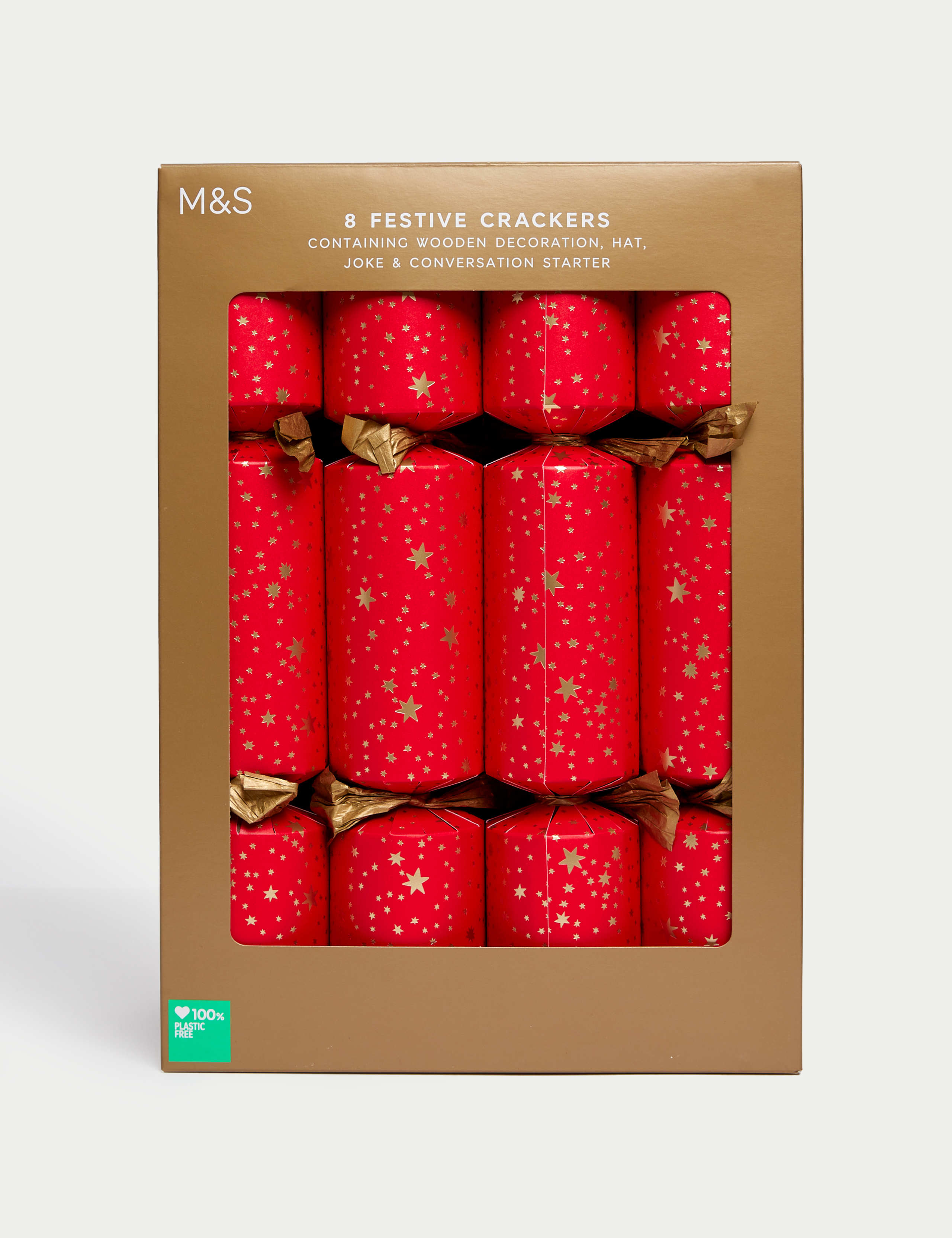 8 Christmas Crackers - Red & Gold Stars Design 1 of 4