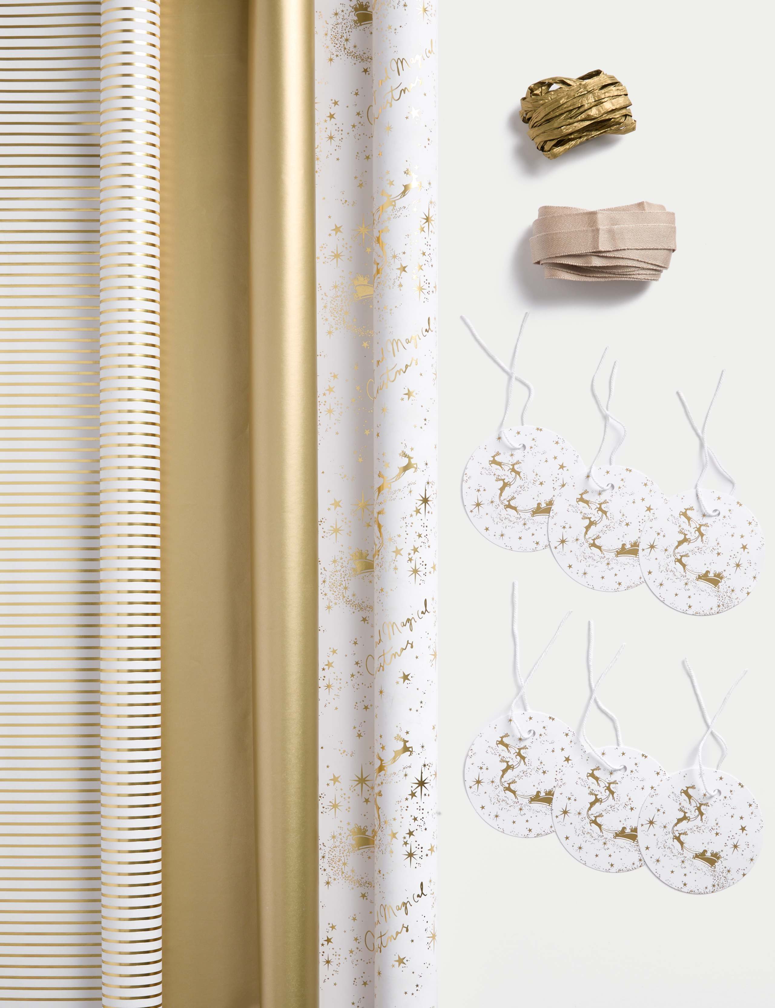 6M Gift Wrap, Ribbon & Raffia Paper - Gold Design 1 of 2
