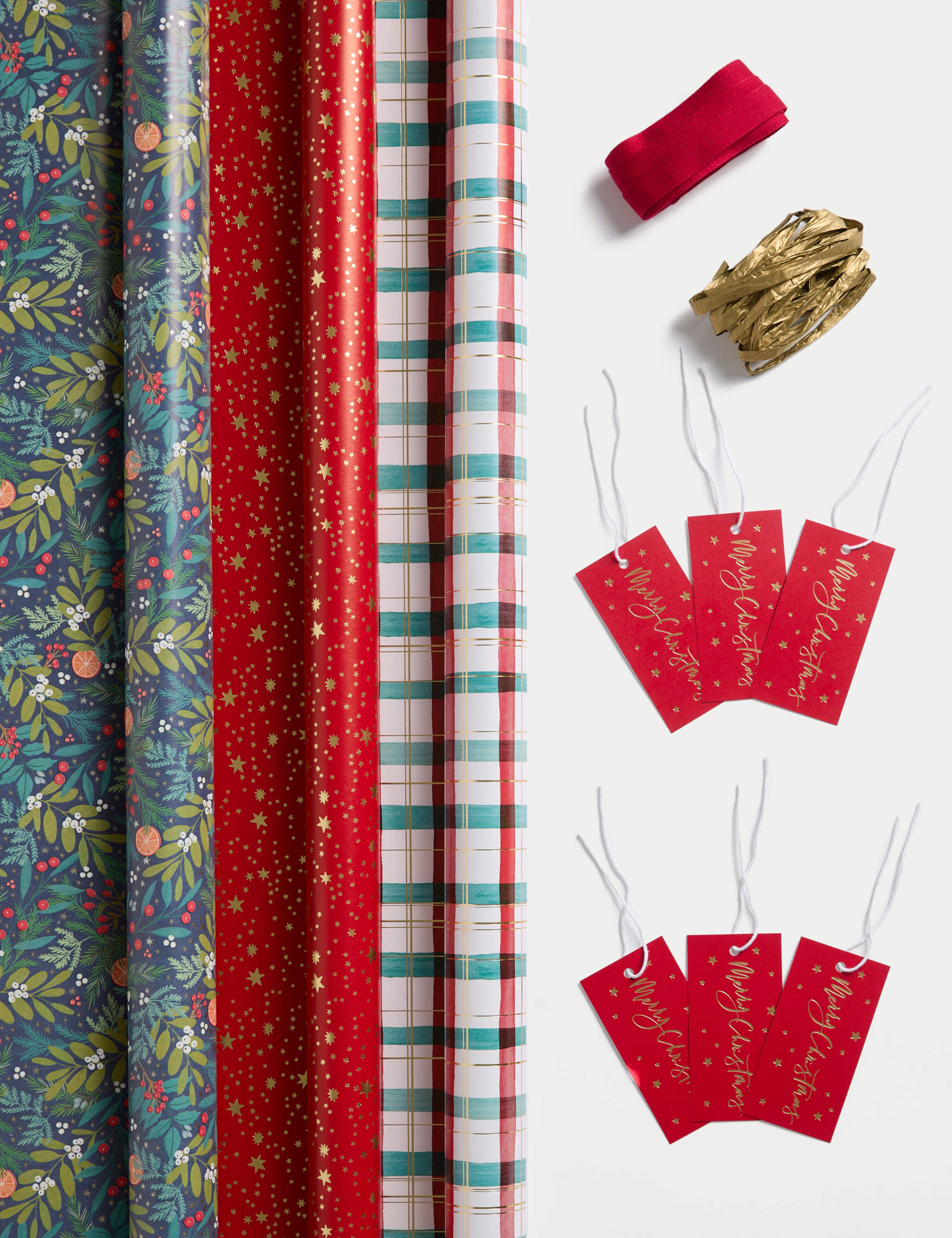 6M Gift Wrap, Ribbon & Raffia Paper - Red Festive Design 1 of 2