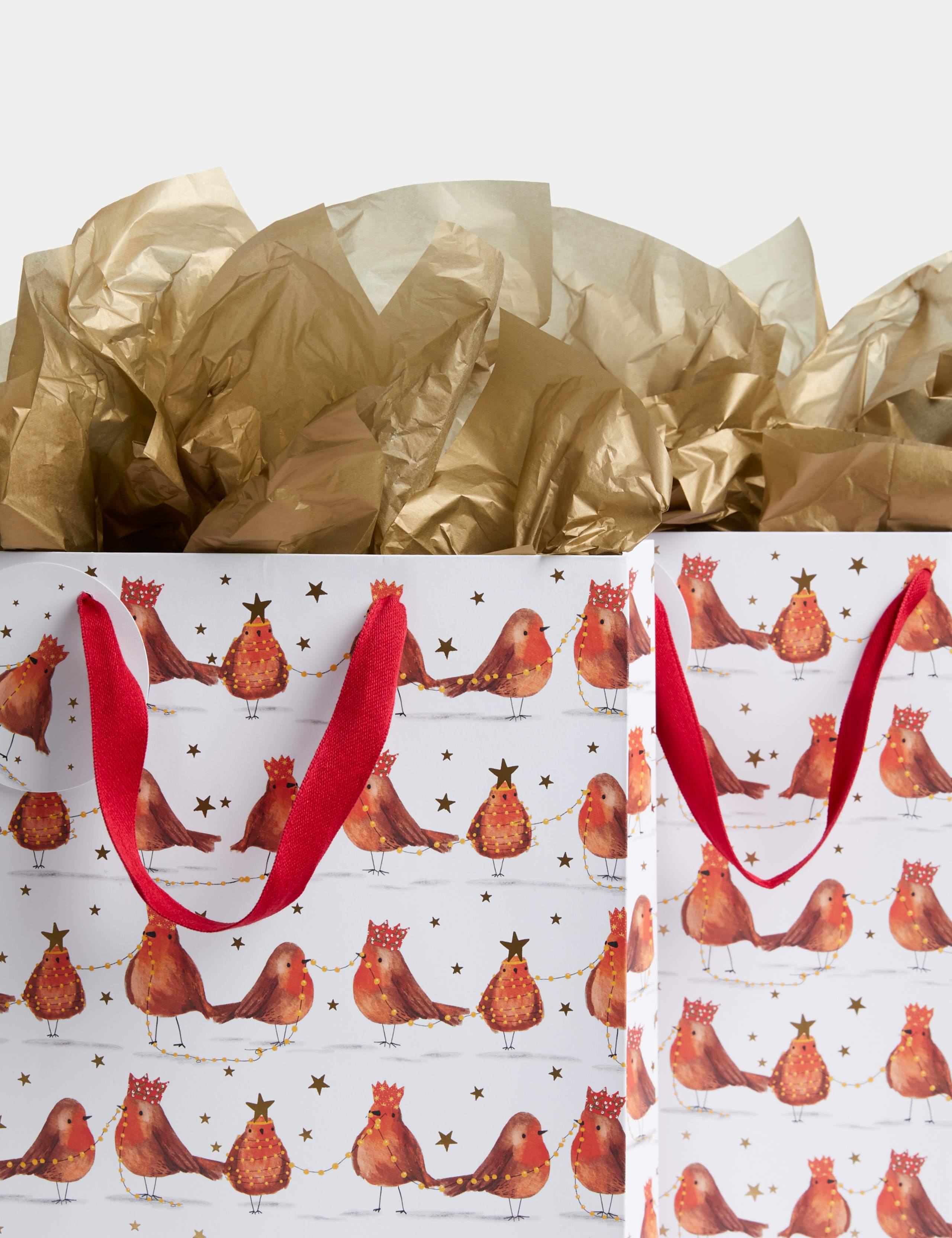 Large Christmas Gift Bags & Tissue Paper Pack - Robin Design 2 of 3