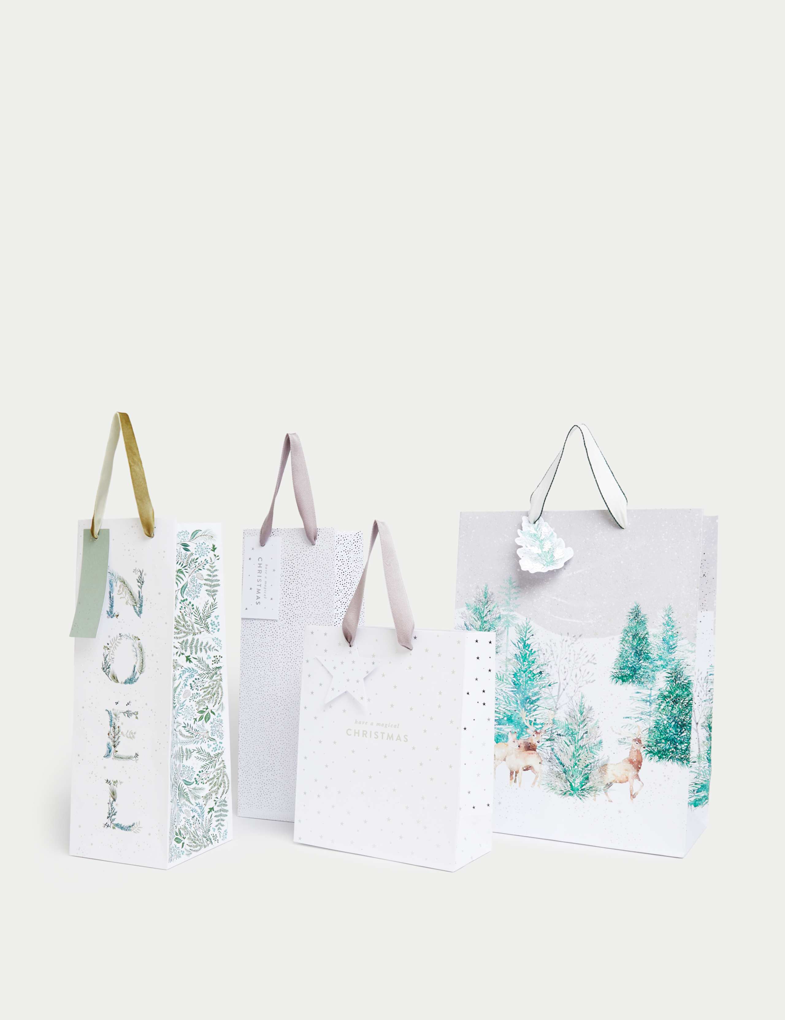 Christmas Gift Bags Pack - Silver & White Designs 1 of 2