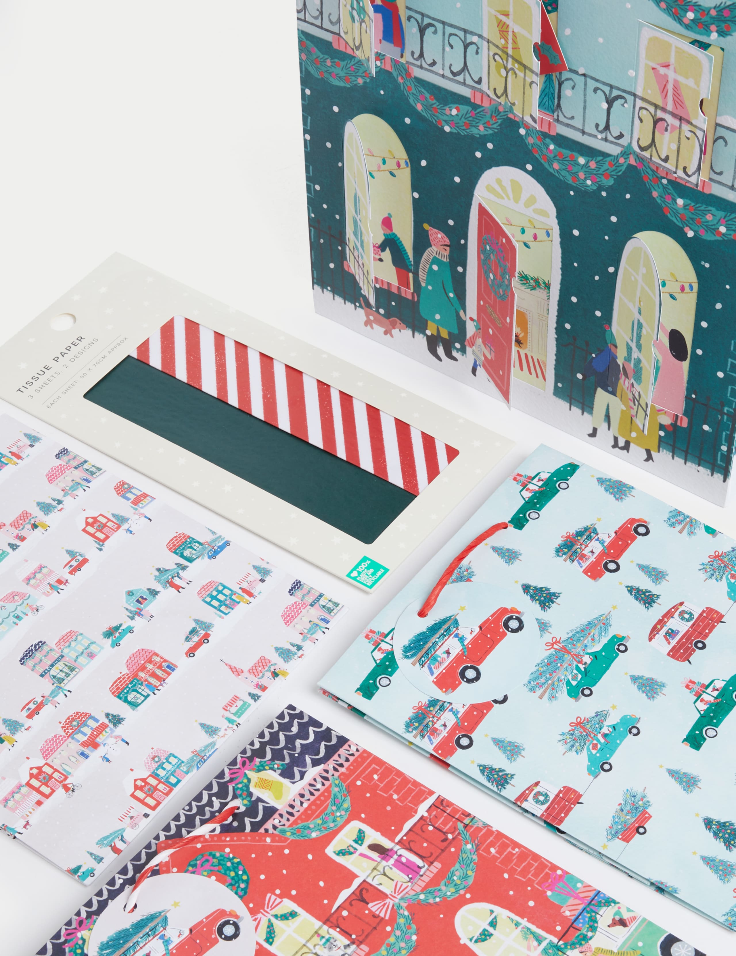 Christmas Gift Bags & Tissue Paper Pack - Houses Design 3 of 3