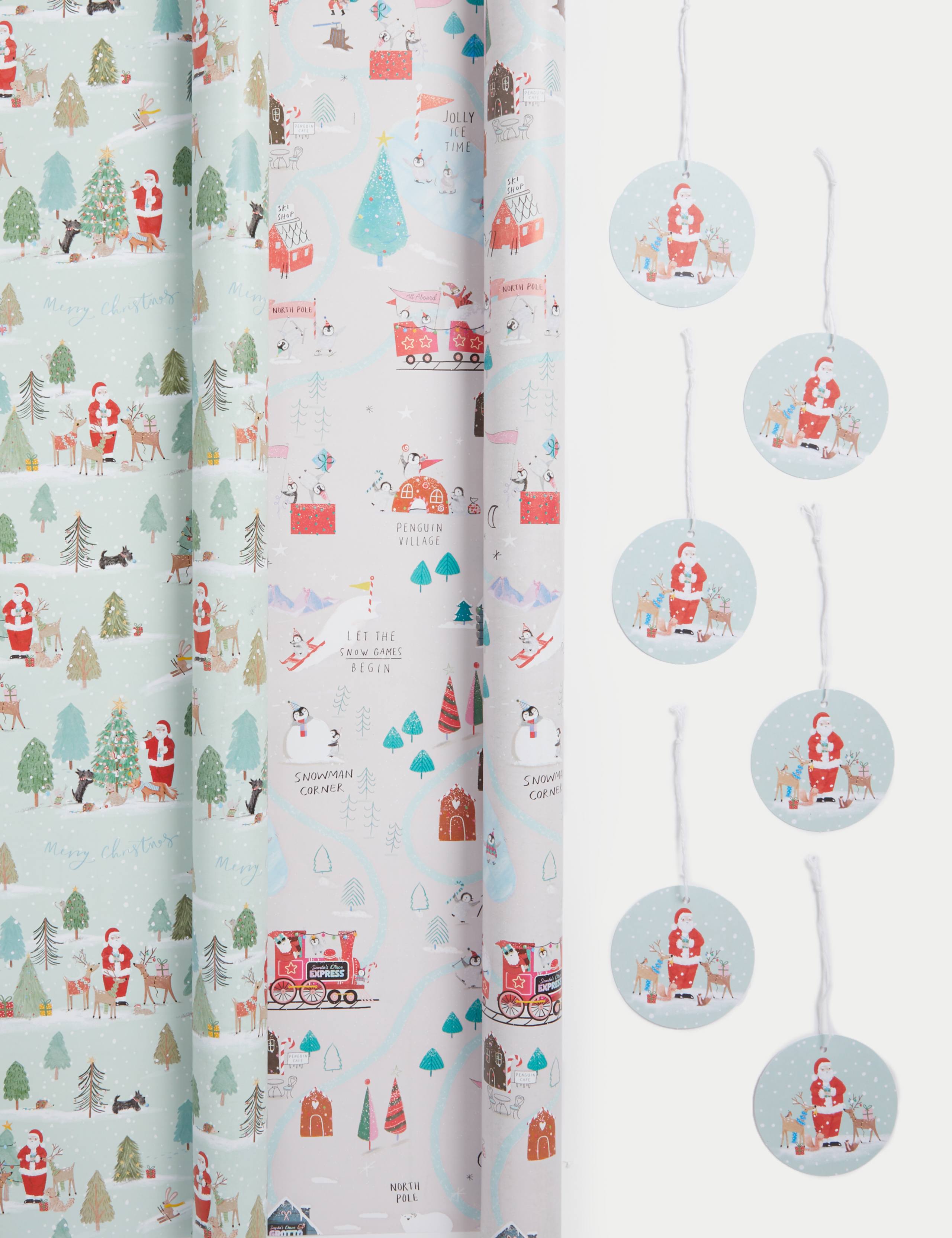 Cute Santa & Friends 13m Christmas Gift Wrap & Tags 1 of 2
