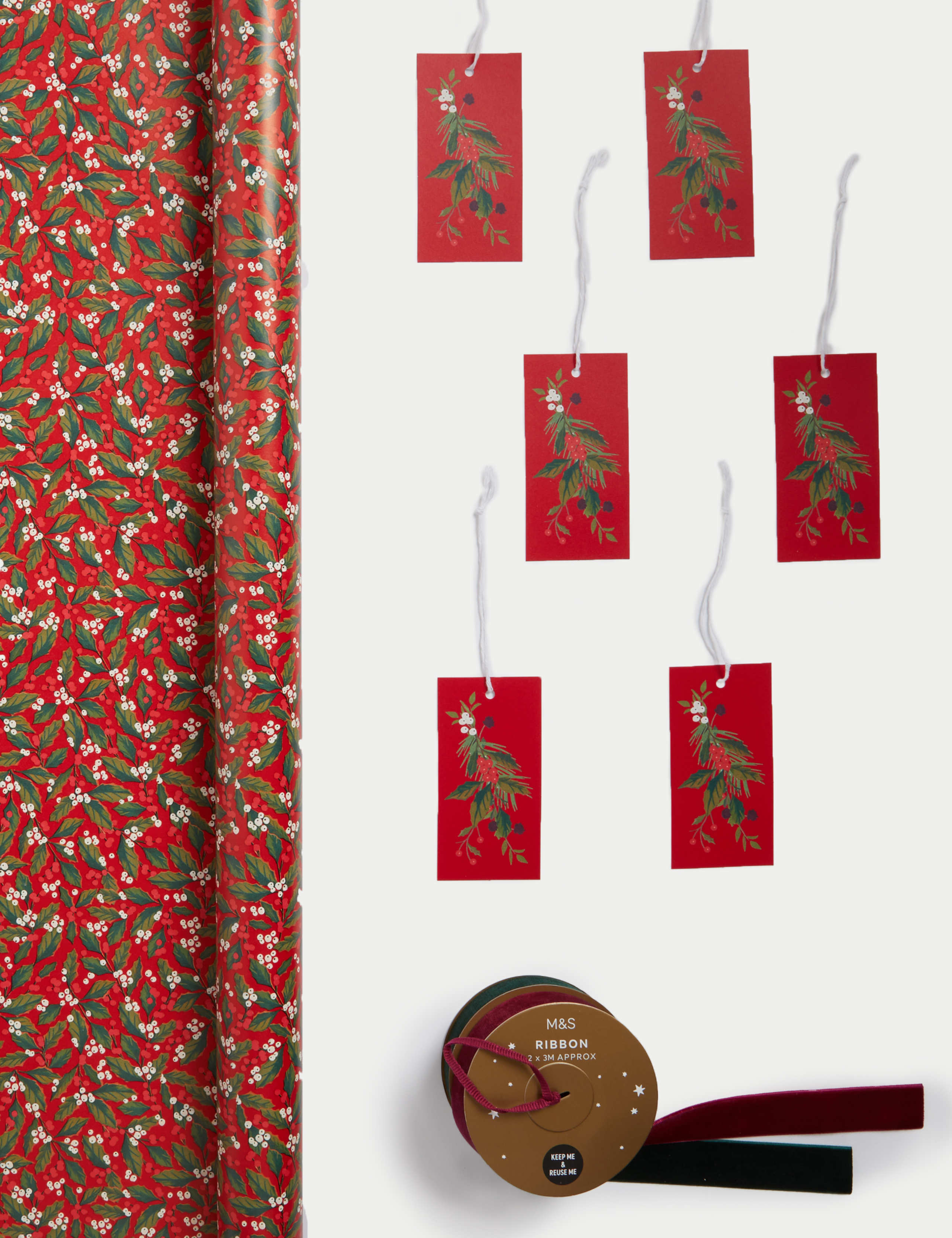 Red 3M Christmas Gift Wrap with Gift Tags & Ribbons 1 of 2