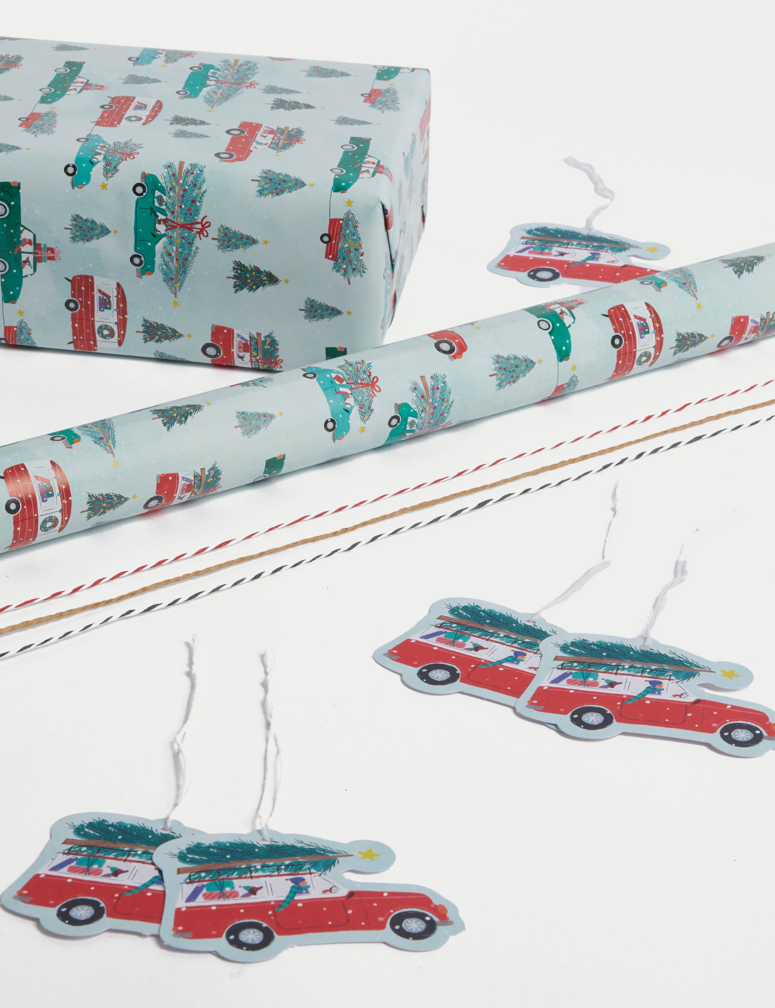 Festive Cars 3m Christmas Gift Wrap with Tags & Twine 2 of 2