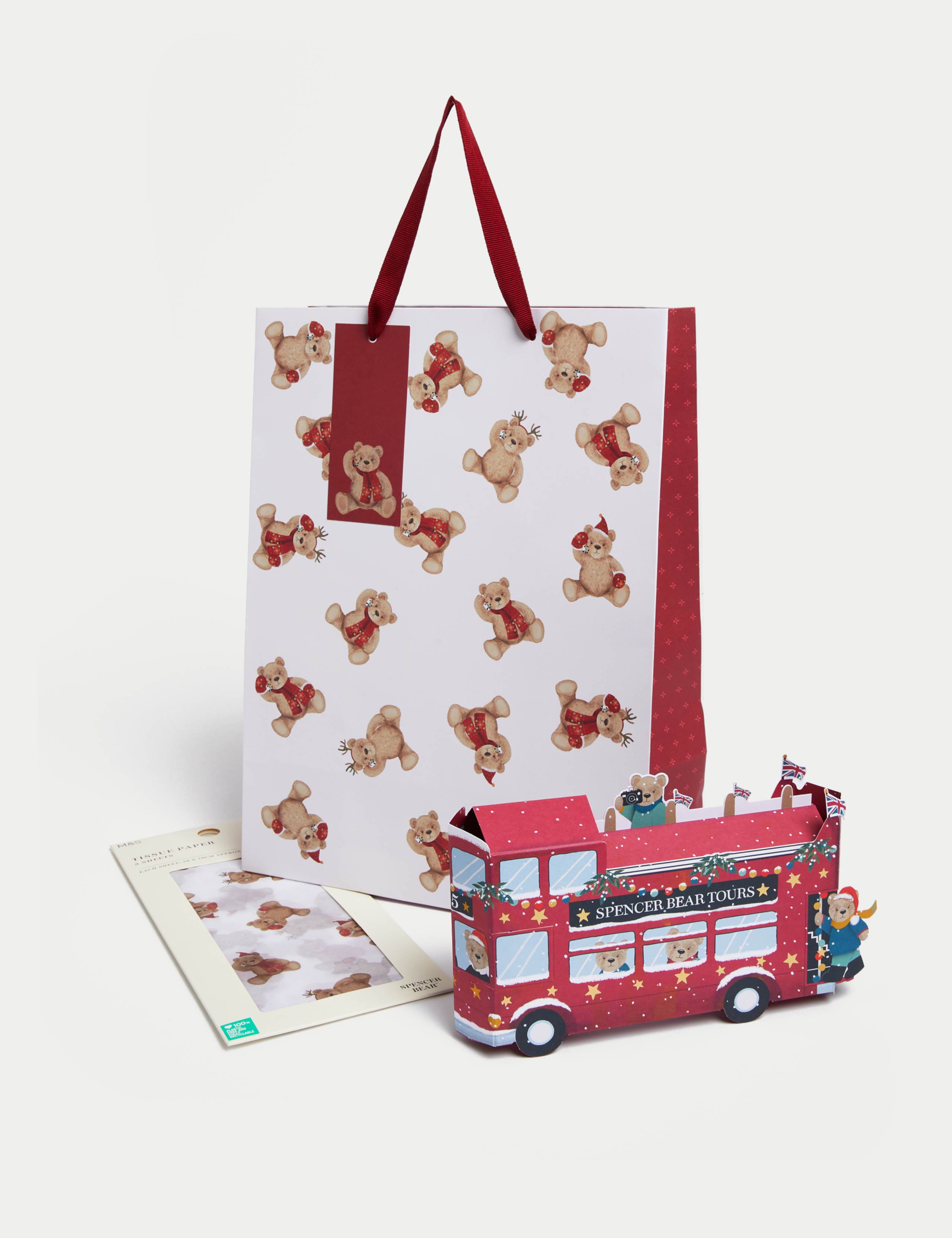 Spencer Bear™ 3D Christmas Card, Gift Bag & Tissue Paper 1 of 3