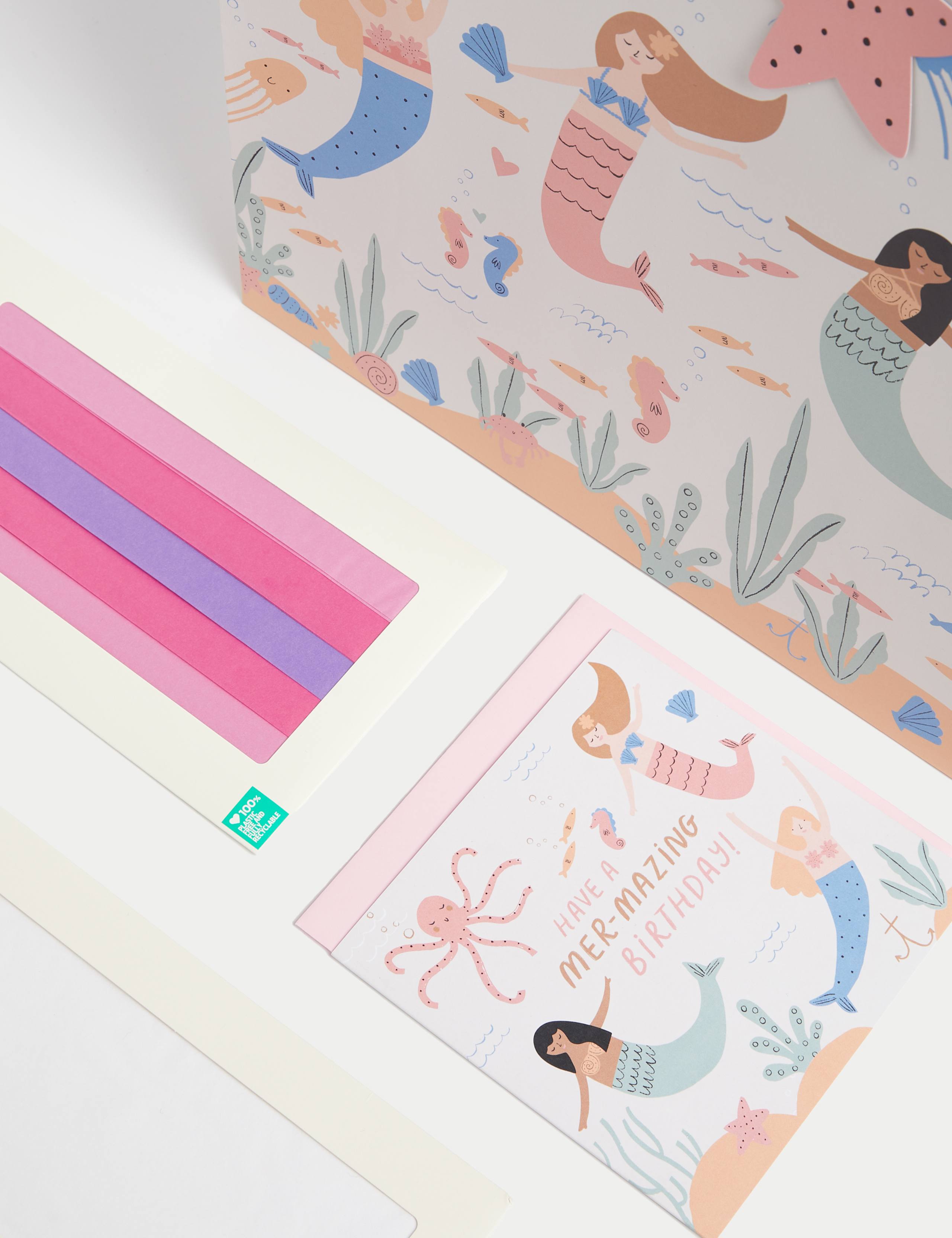 Mermaids Gift Wrap Set With Birthday Card, Gift Bag & Tissue 3 of 4