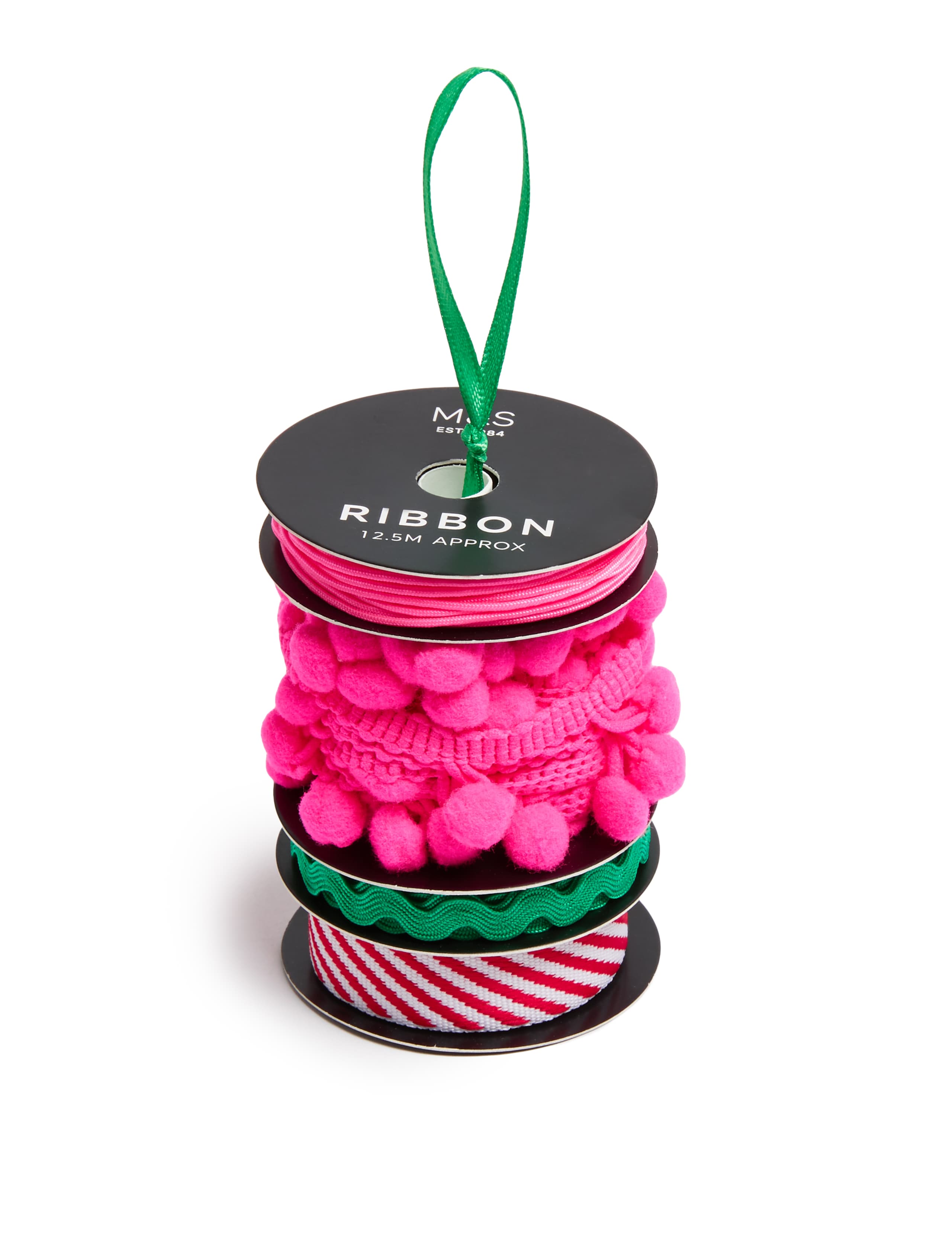 Christmas Brights Ribbon Pack - 4 Designs in Pink, Green & Red & White Stripe 1 of 2
