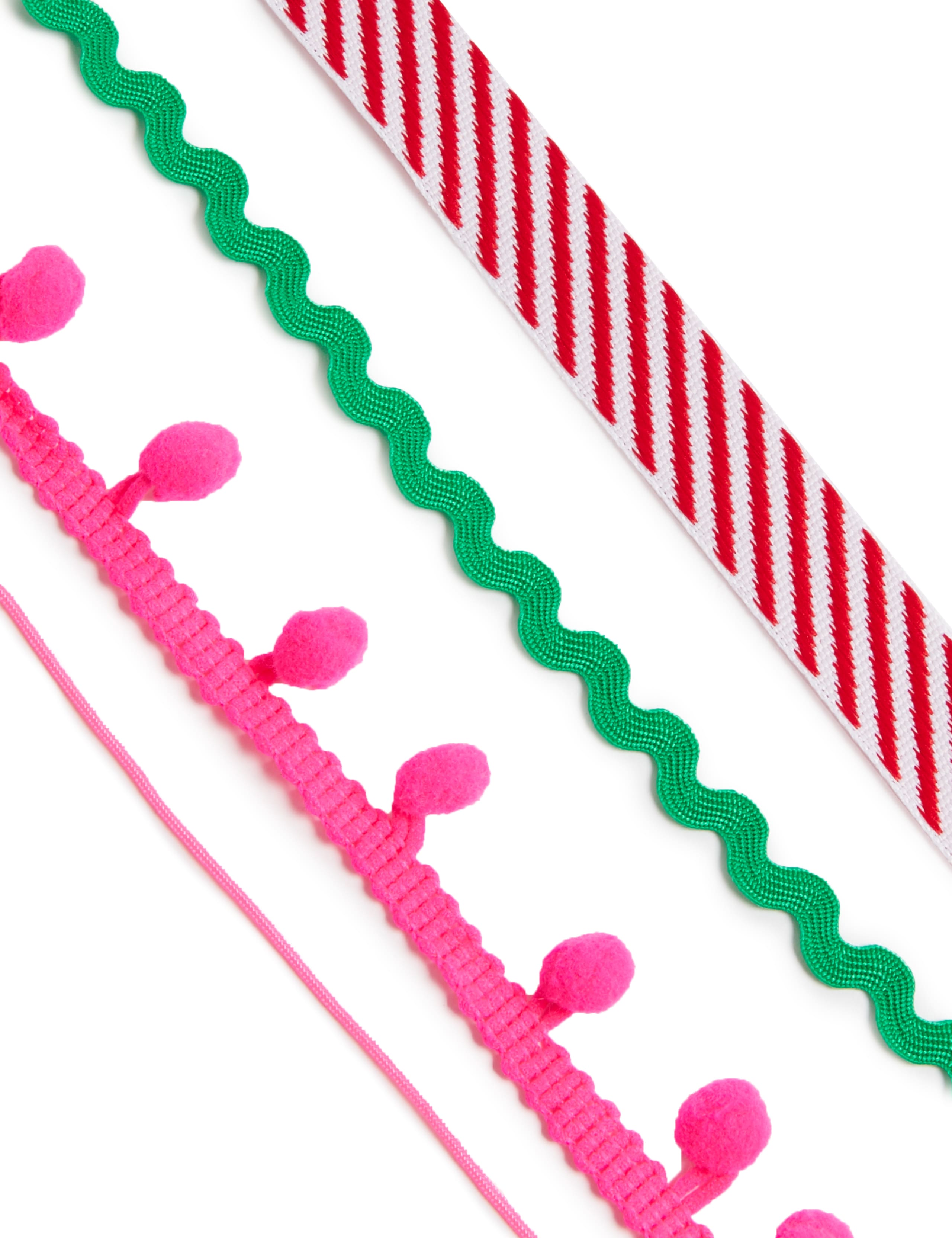Christmas Brights Ribbon Pack - 4 Designs in Pink, Green & Red & White Stripe 2 of 2