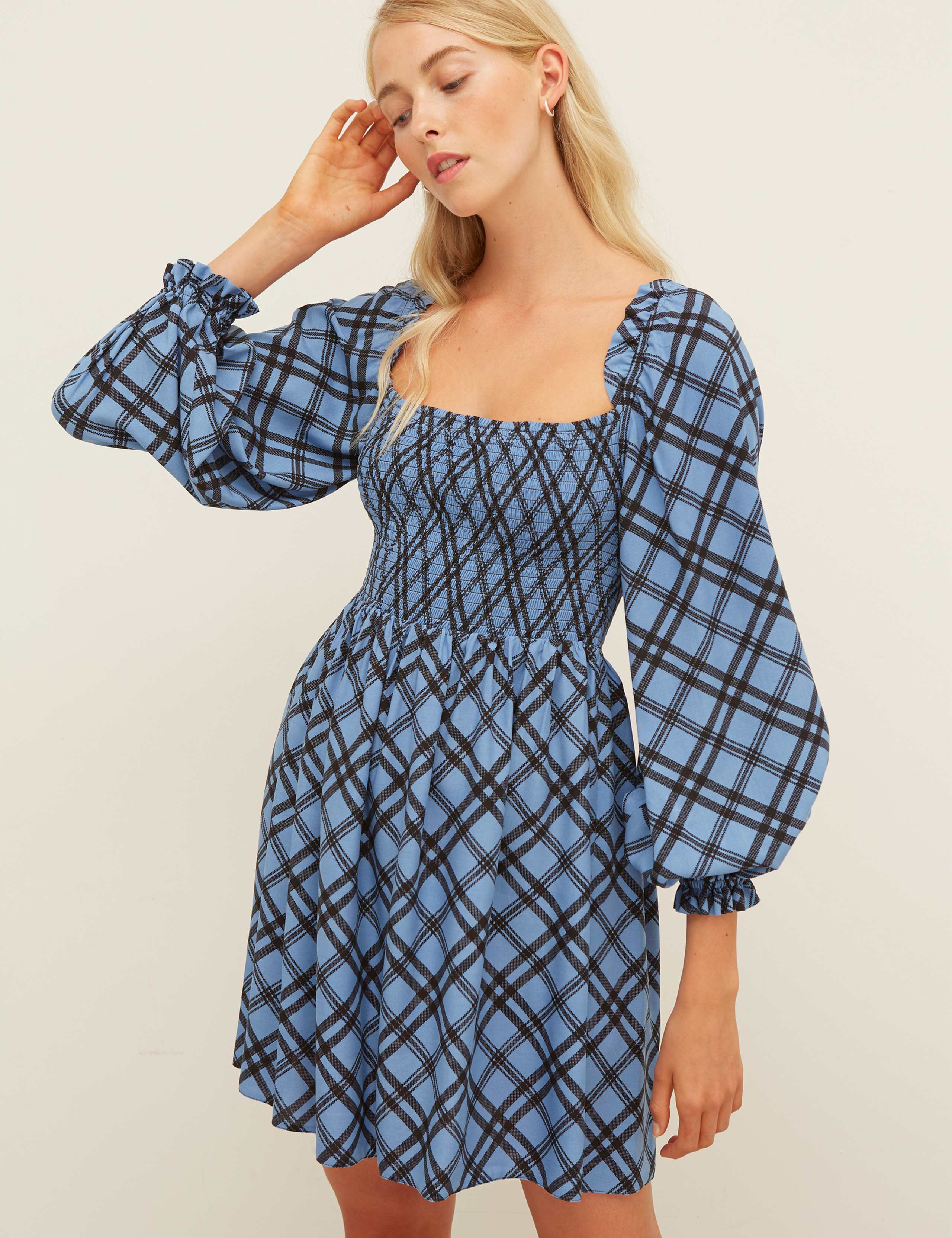 Checked Mini Waisted Dress 1 of 5