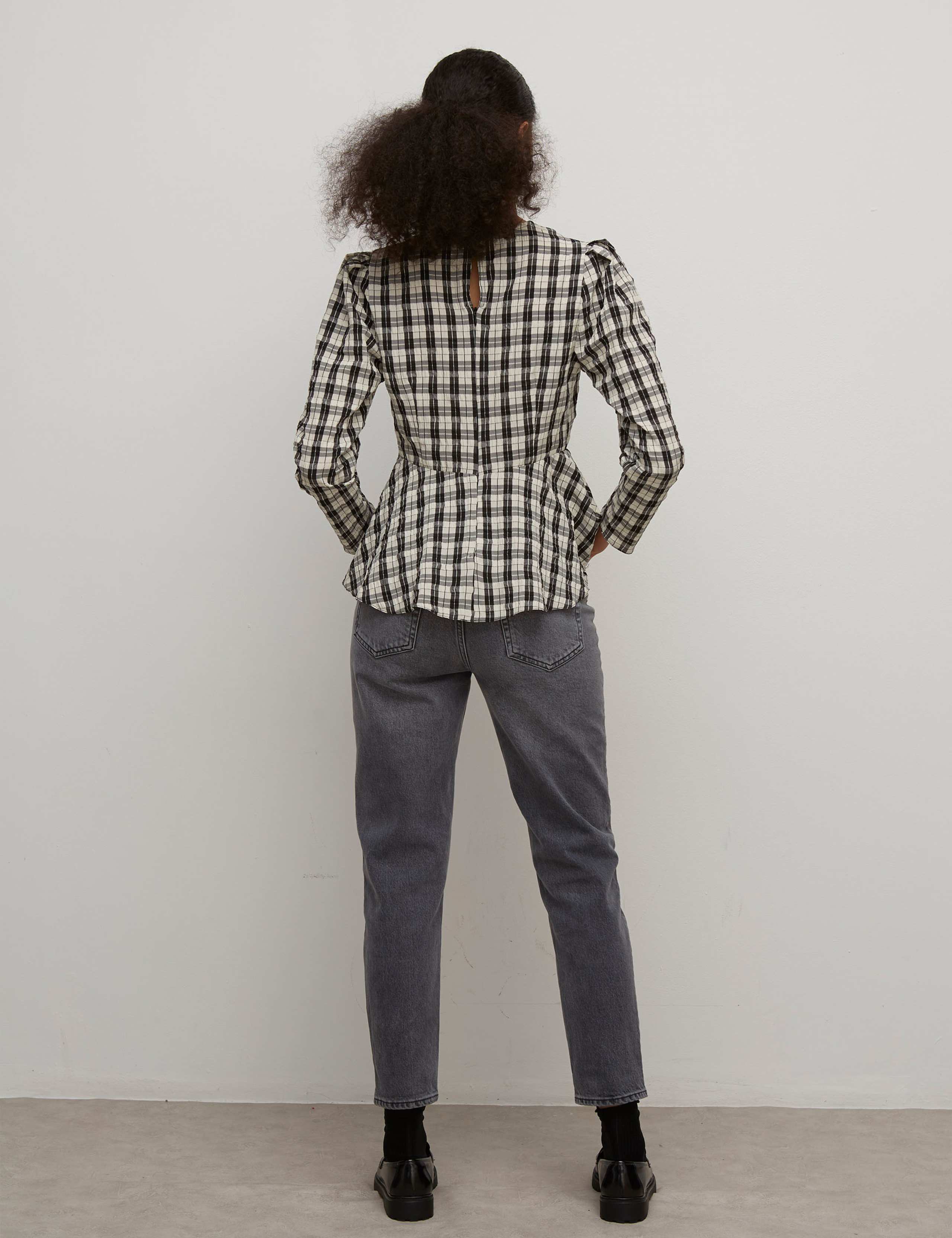 Checked Long Sleeve Peplum Top 2 of 5