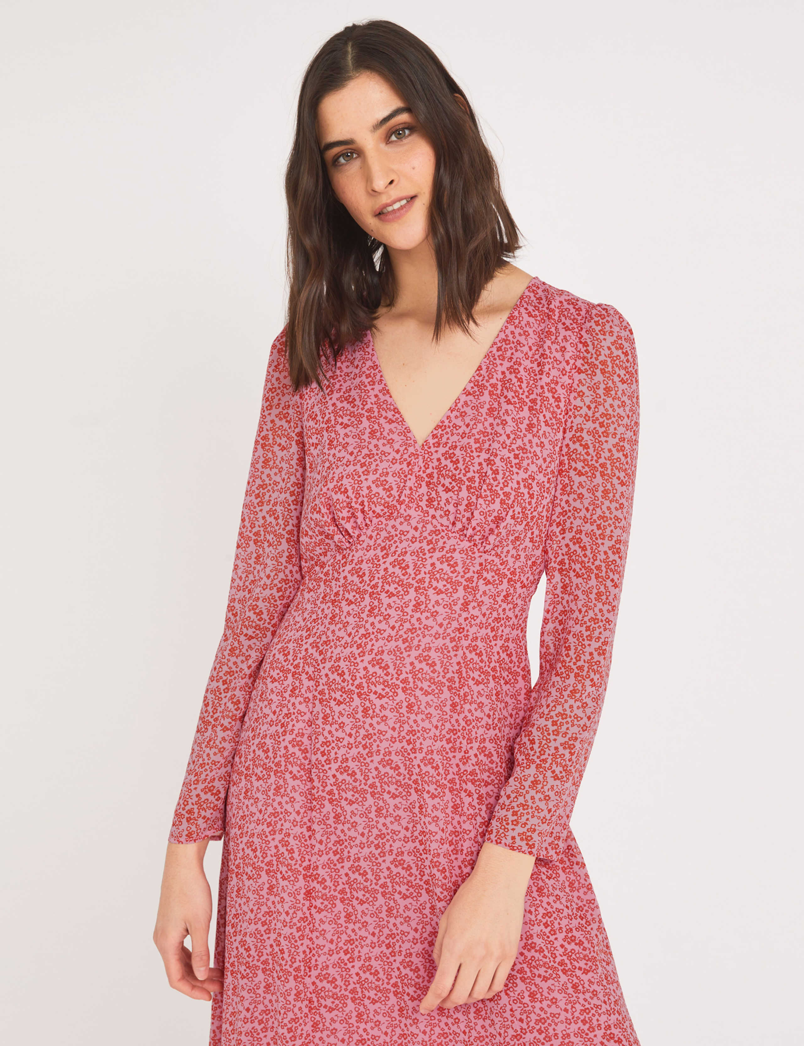 Chiffon Floral V-Neck Midi Tea Dress 4 of 4