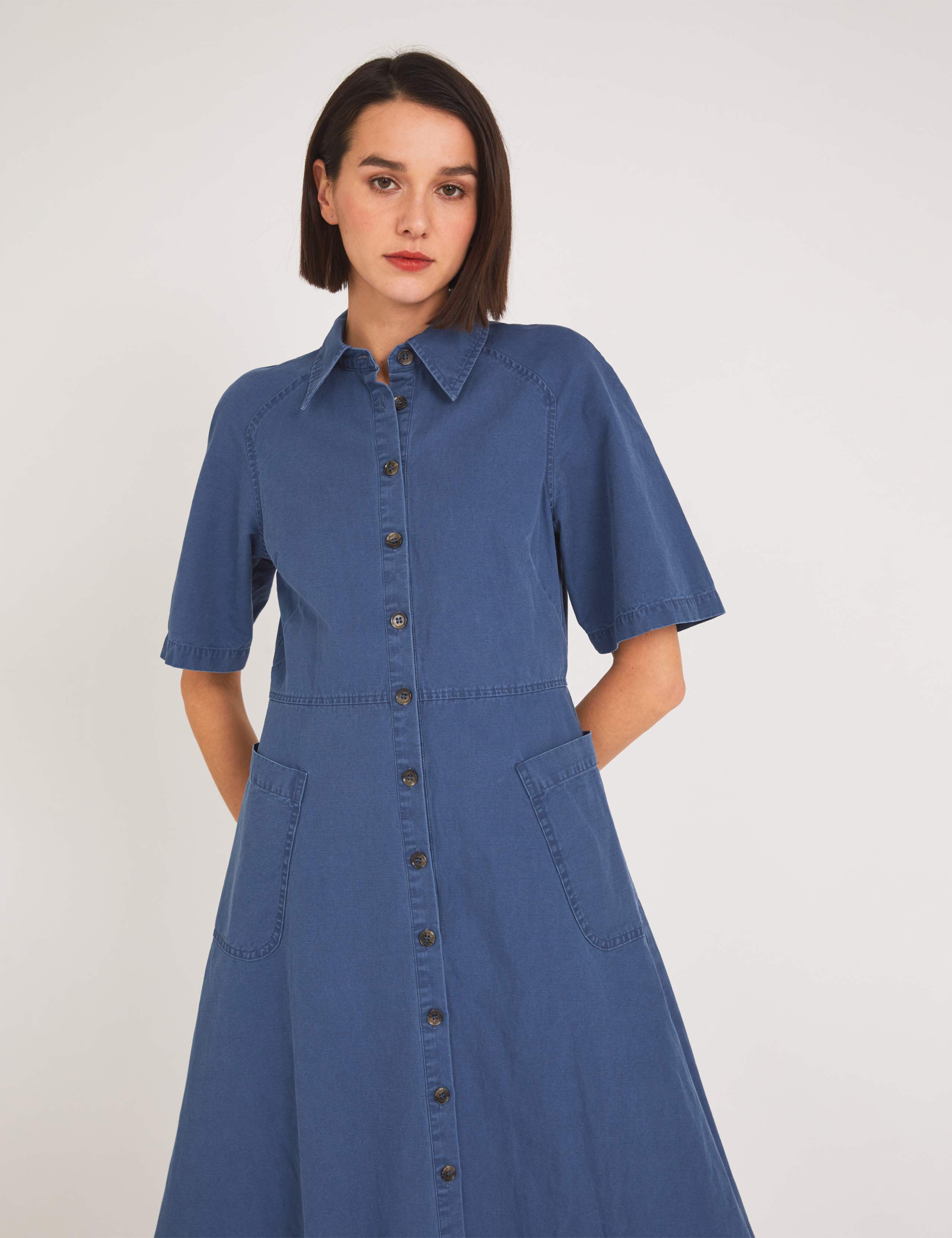 Denim Collared Midi Shirt Dress 5 of 5