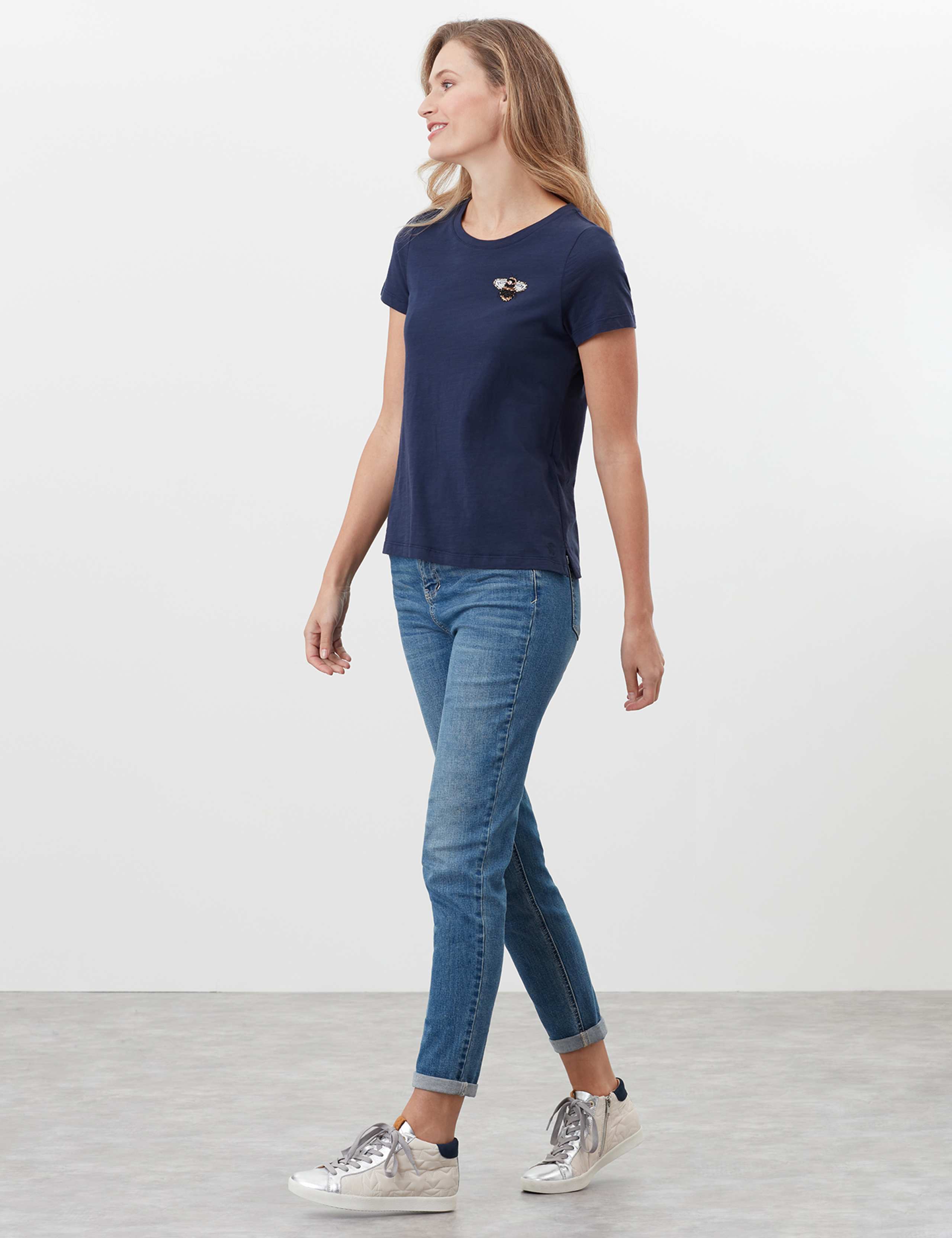 Pure Cotton Embellished Scoop Neck T-Shirt 1 of 5